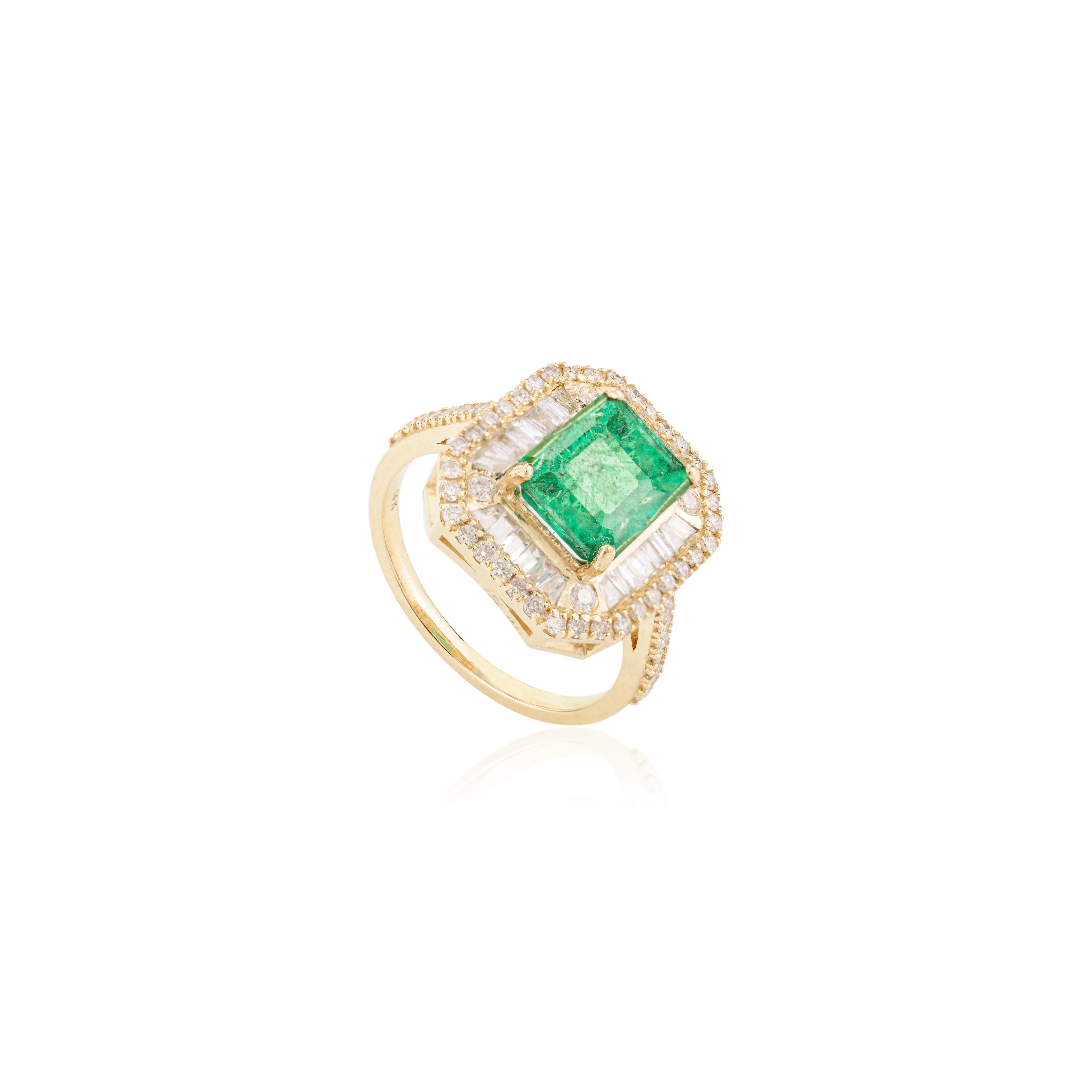 For Sale:  Estate Zimbabwe Emerald Engagement Ring with Diamonds in 14k Yellow Gold 6