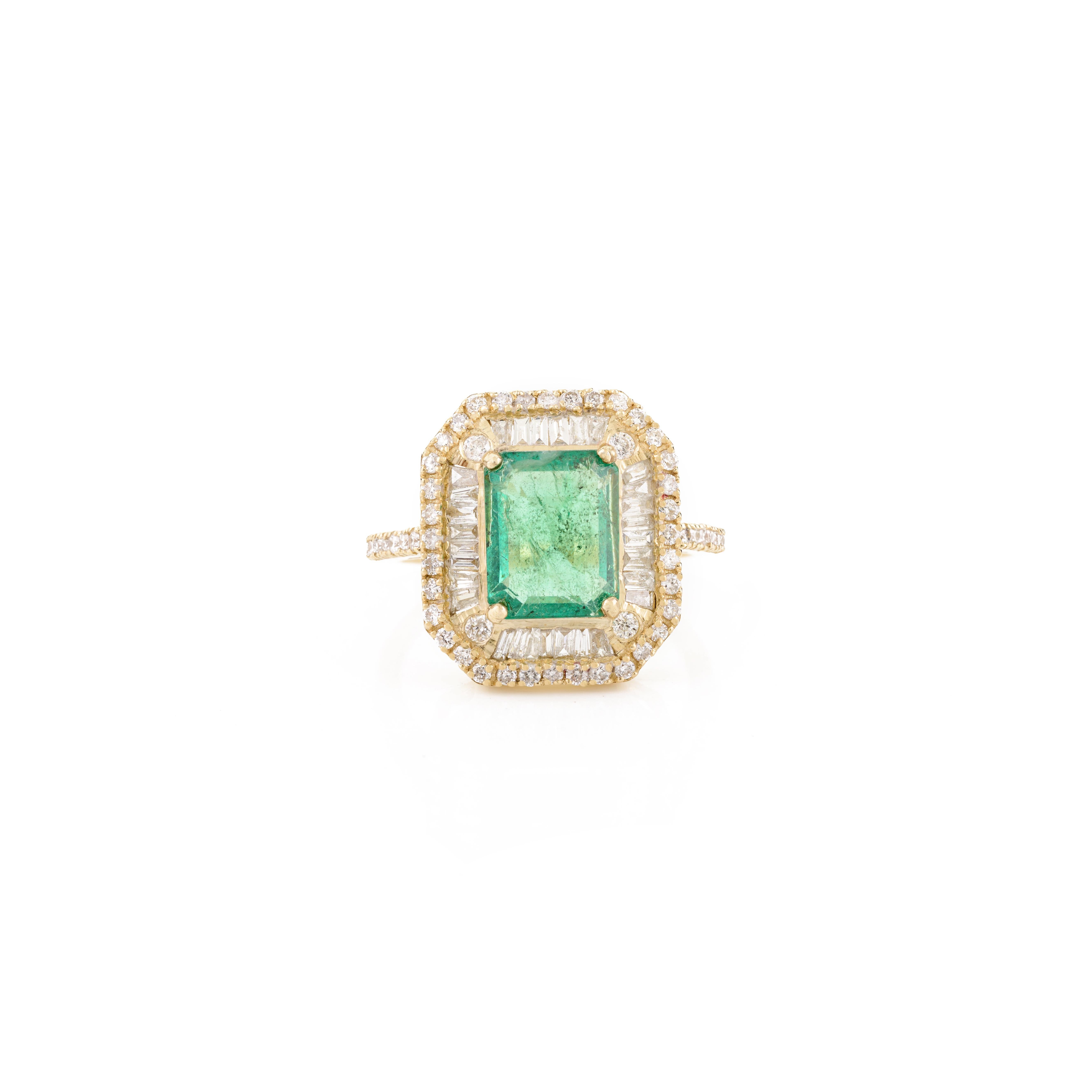 For Sale:  Estate Zimbabwe Emerald Engagement Ring with Diamonds in 14k Yellow Gold 7