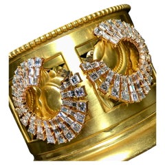 Estate ODELIA 18K Rose Gold Square Baguette Diamond Ear Wrap Hoop Earrings 20ctw