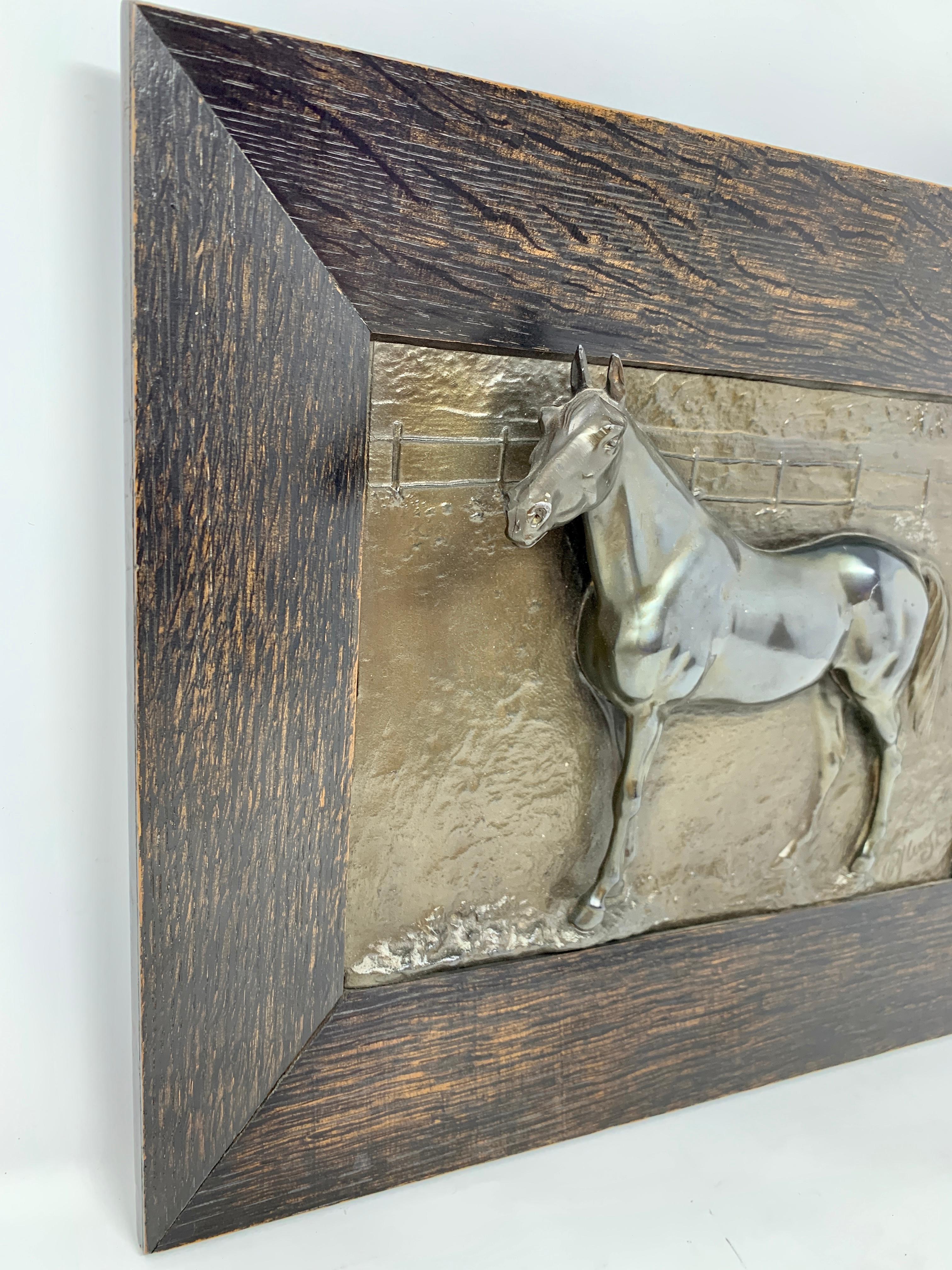Estate Old Bronze Horse Racing Trophy Wall Plaque, Circa 1950's In Good Condition In New Orleans, LA