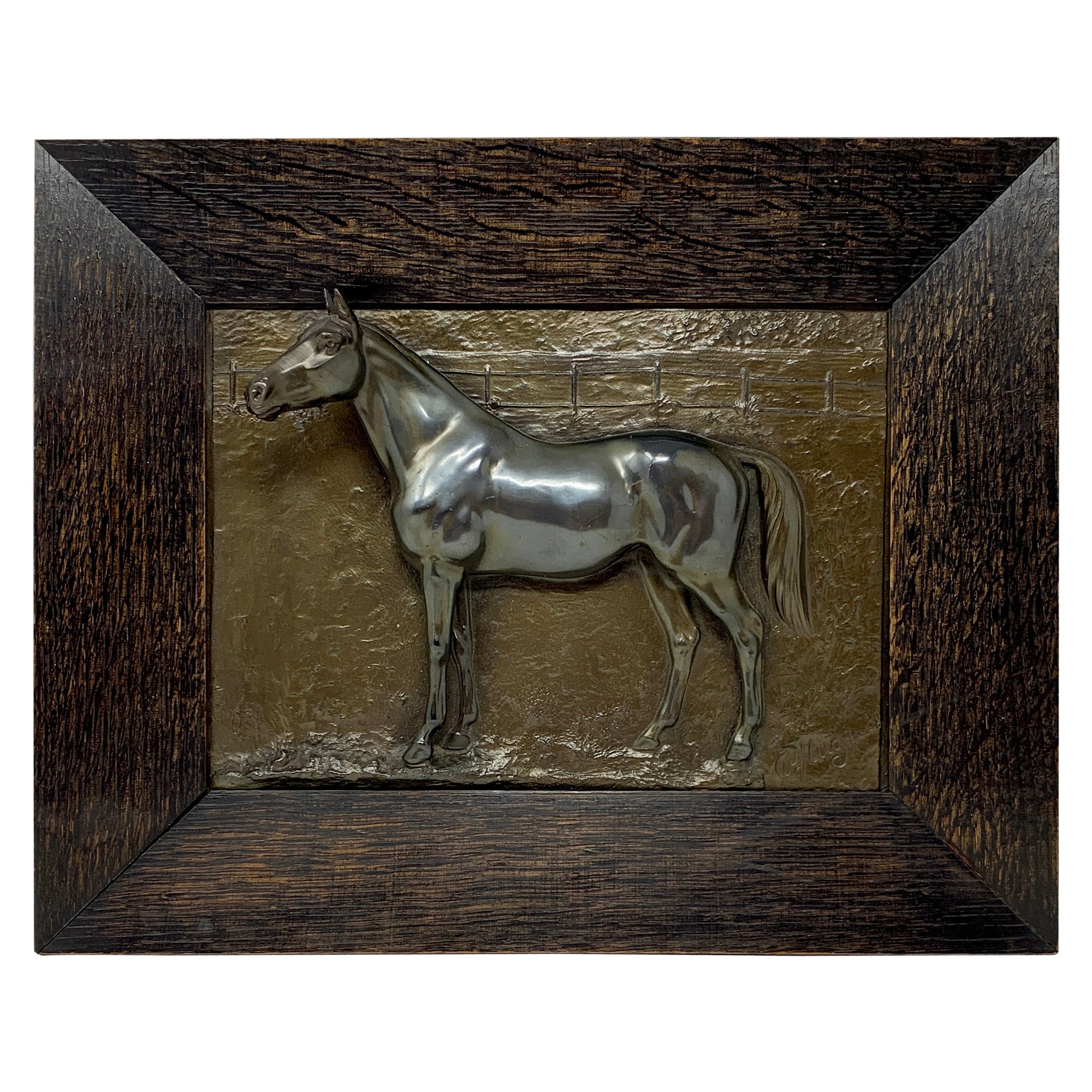 Estate Old Bronze Horse Racing Trophy Wall Plaque, Circa 1950's