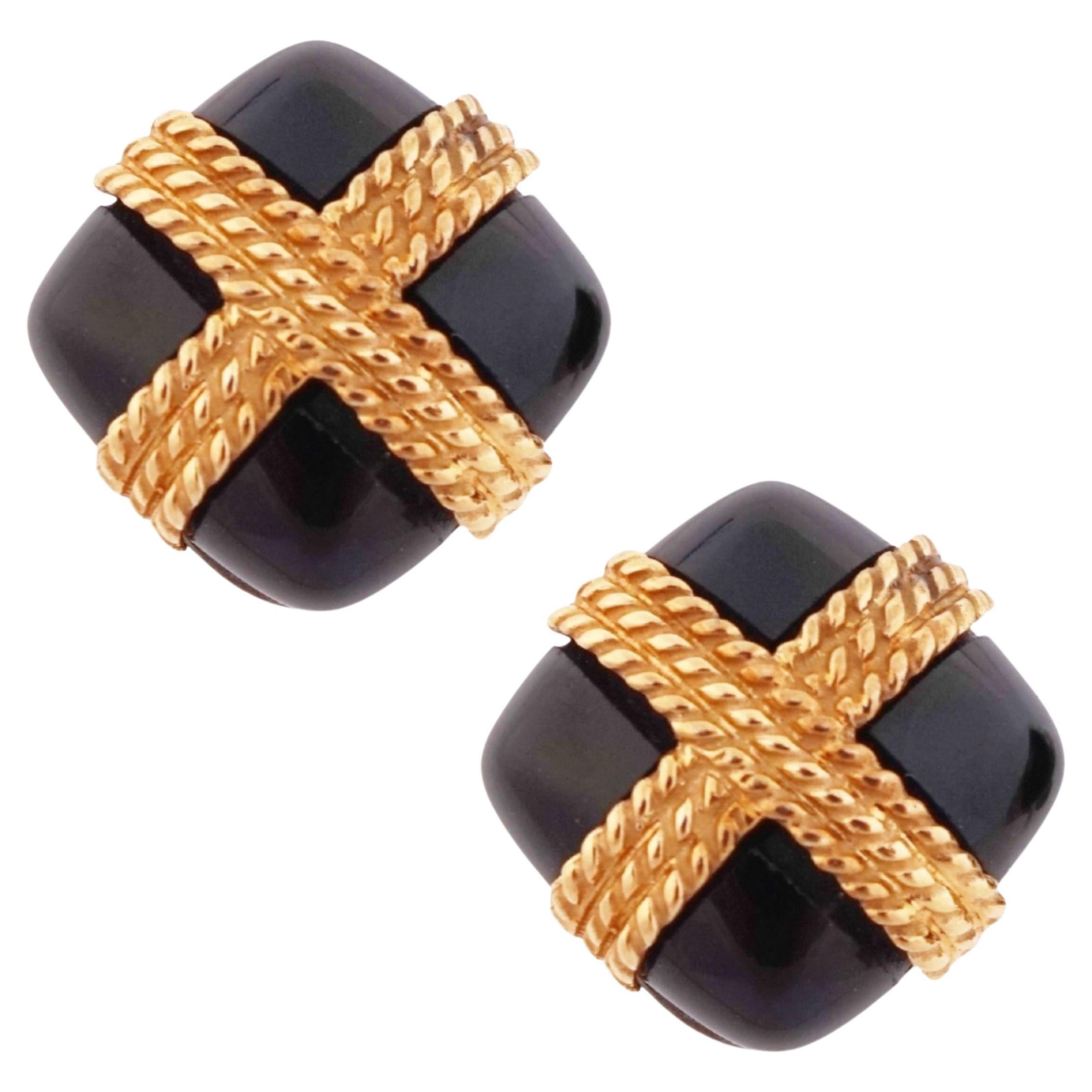 Estate Onyx and 14k Gold Rope Earrings by Tiffany & Co.