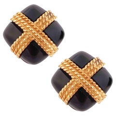 Estate Onyx and 14k Gold Rope Earrings by Tiffany & Co.