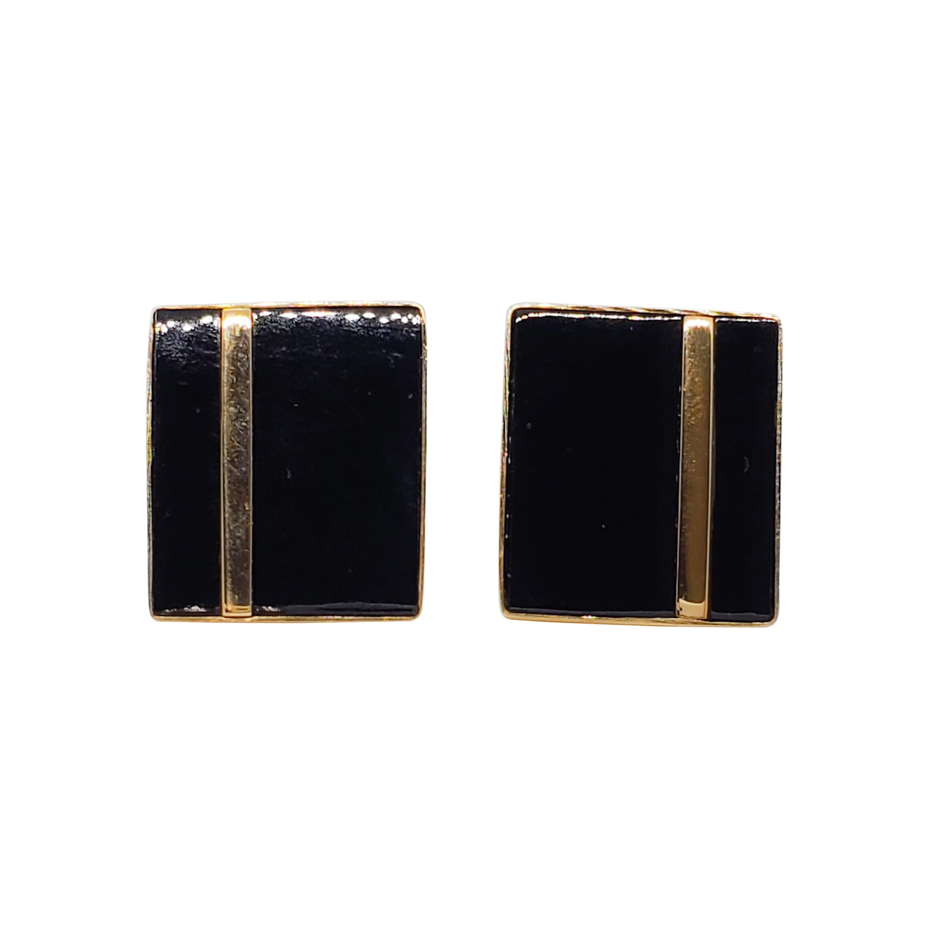 Estate Onyx and 14k Yellow Gold Earrings