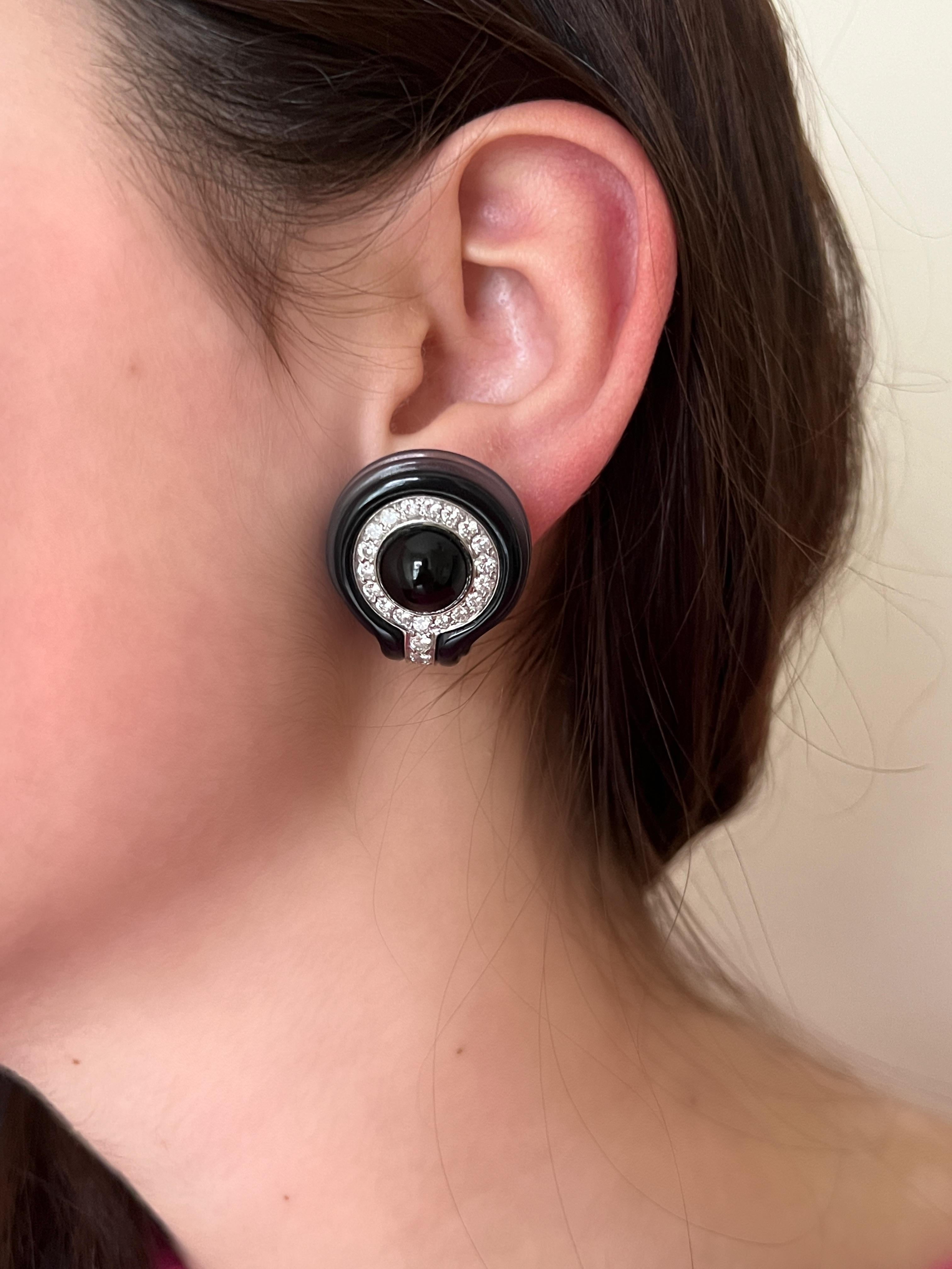 Onyx- und Diamant-Ohrringe aus Nachlass im Zustand „Gut“ im Angebot in Derby, NY