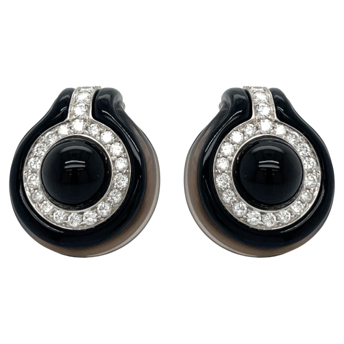 Estate Onyx and Diamond Earrings For Sale