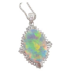 Estate Opal and Diamond Pendant Necklace in Platinum