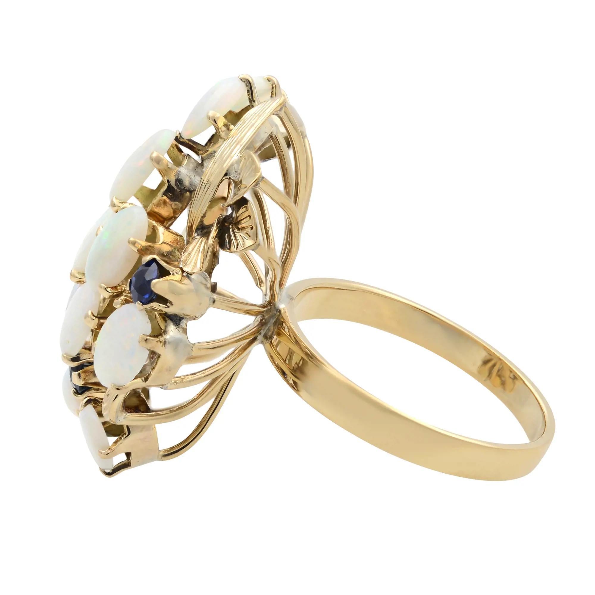 Modern Estate Opal And Sapphire Cocktail Ring 14K Yellow Gold Size 7 For Sale