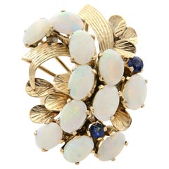 Estate Opal And Sapphire Cocktail Ring 14K Yellow Gold Size 7