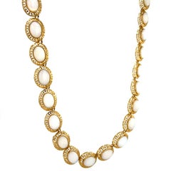 Estate Opal Collar Necklace, Riviere Greek Key Necklace 14K Gold