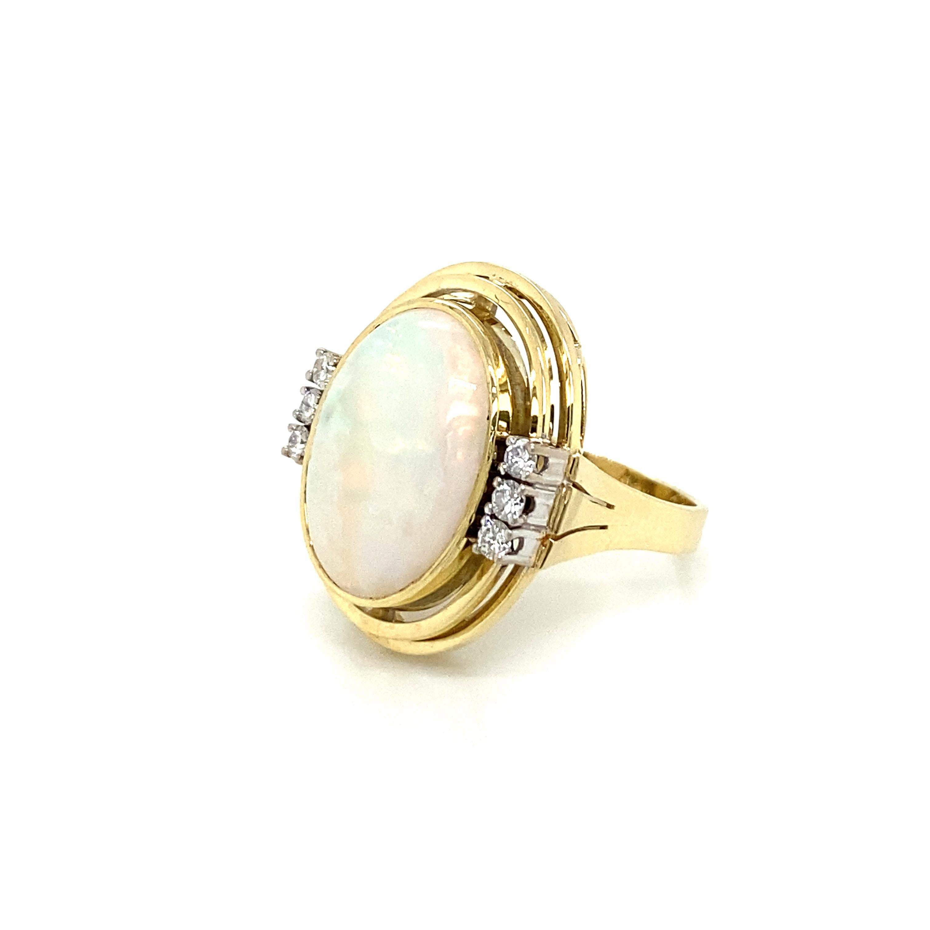 Retro Estate Opal Diamond Gold Ring