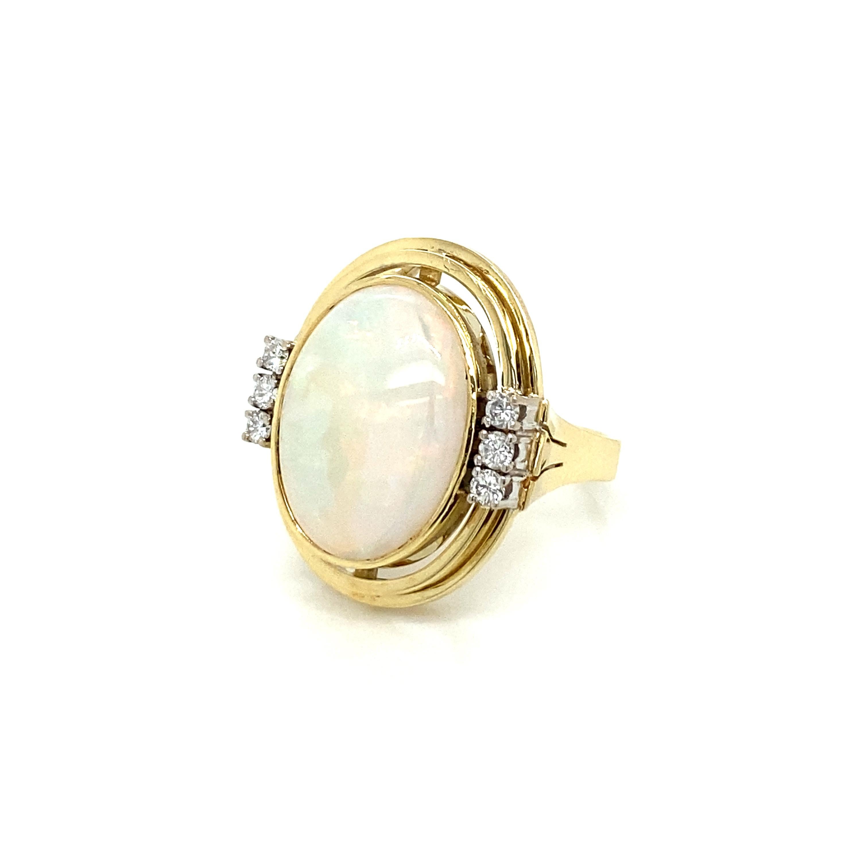 Oval Cut Estate Opal Diamond Gold Ring
