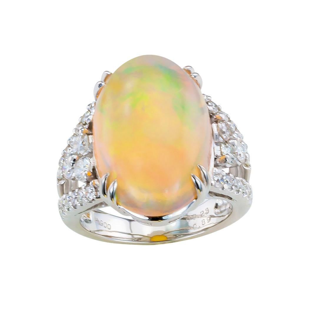 Nachlass Opal Diamant Platin Cocktail-Ring (Zeitgenössisch)