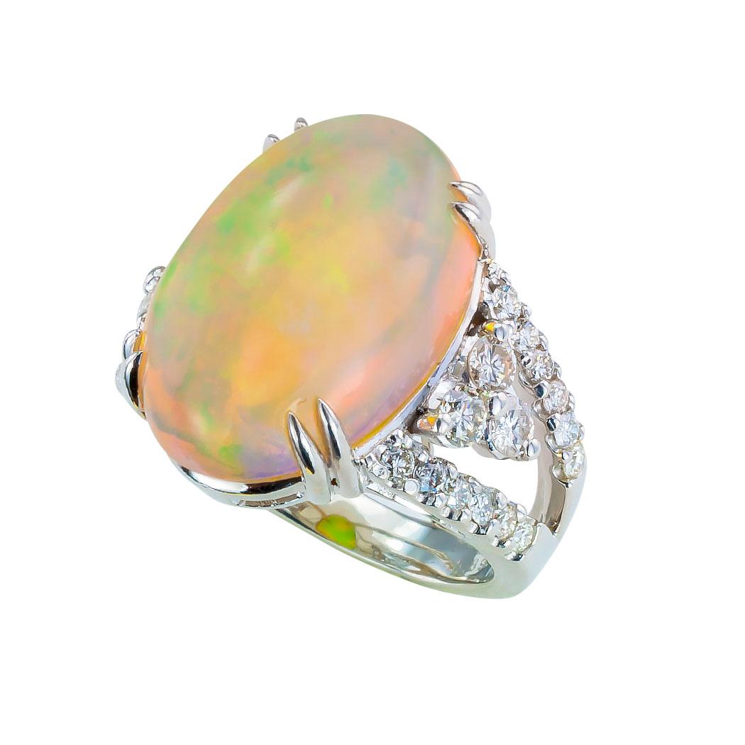 Contemporary Estate Opal Diamond Platinum Cocktail Ring