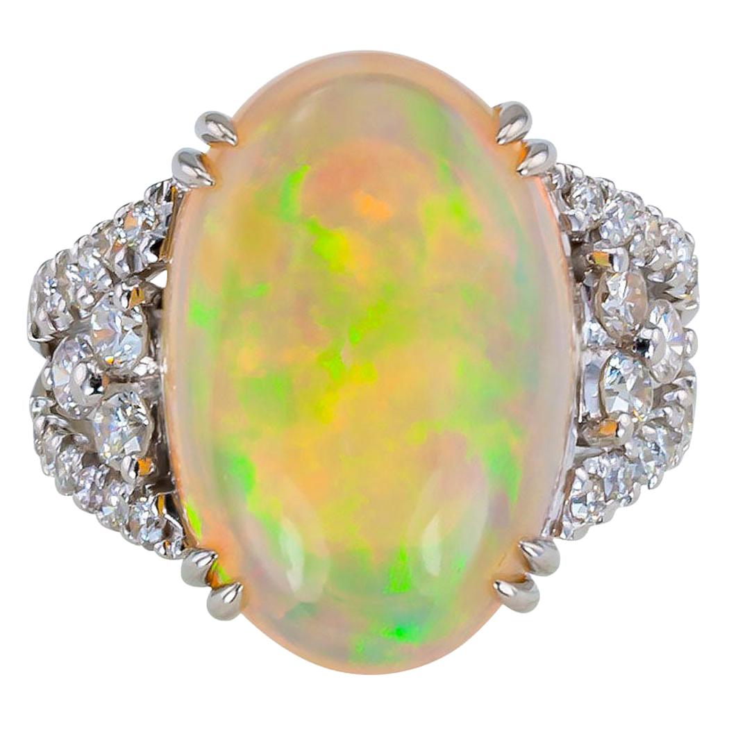 Estate Opal Diamond Platinum Cocktail Ring