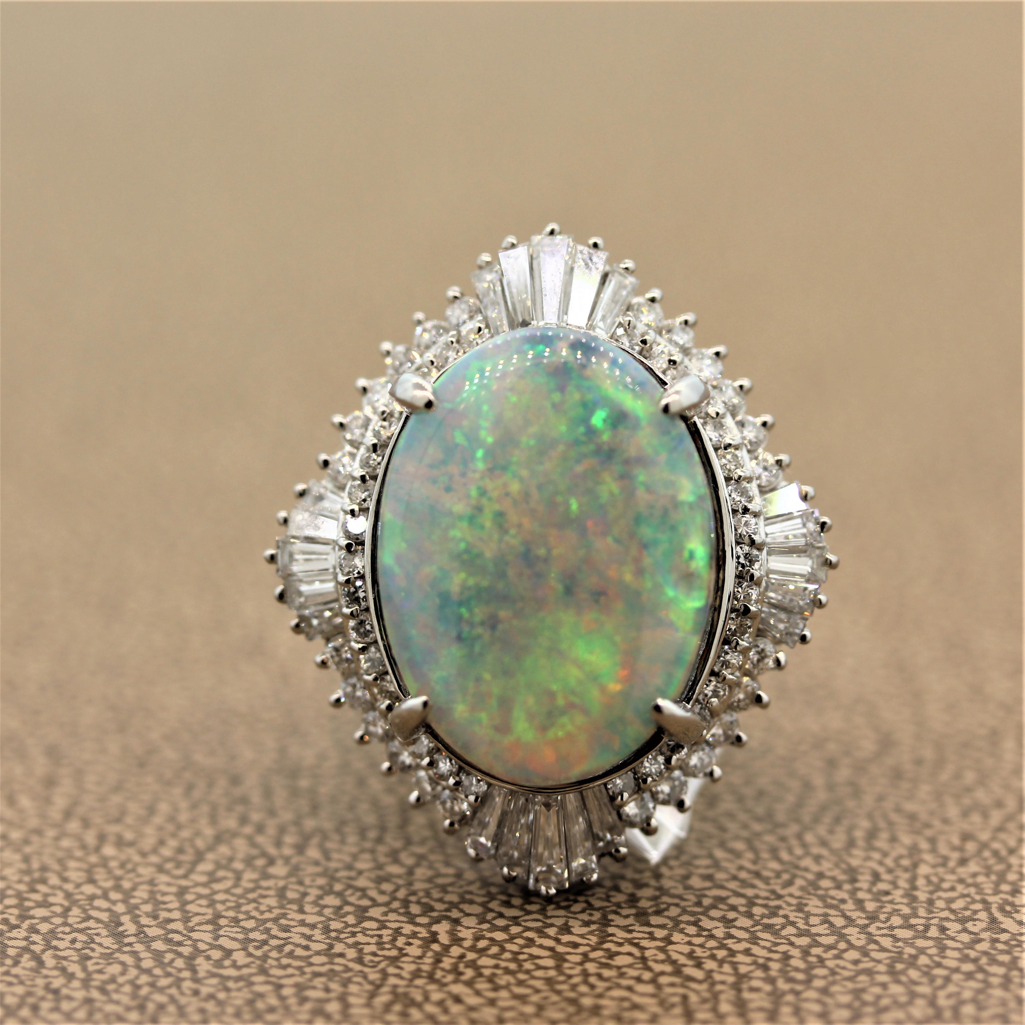 Opal Diamond Platinum Ring In New Condition In Beverly Hills, CA