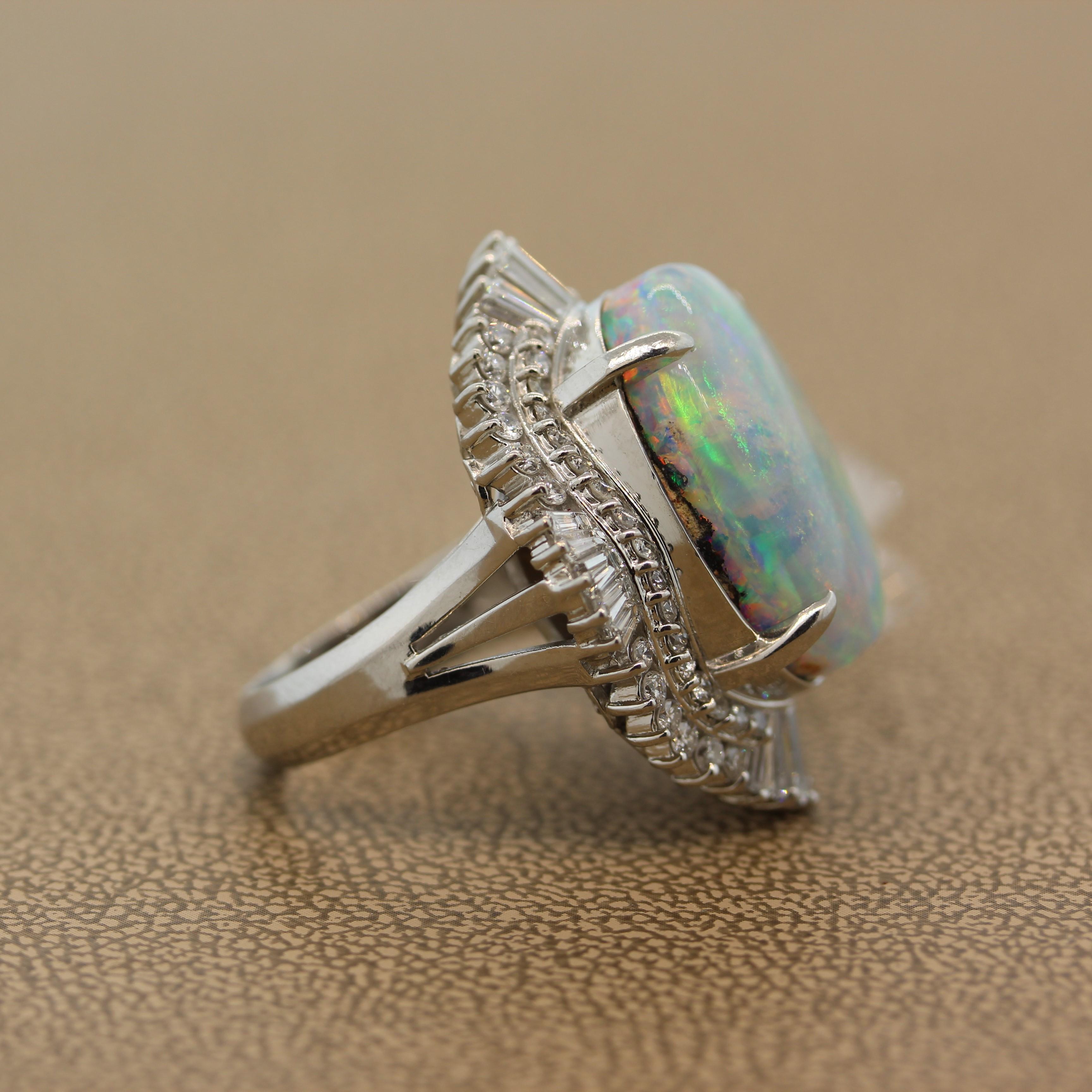 Women's Opal Diamond Platinum Ring