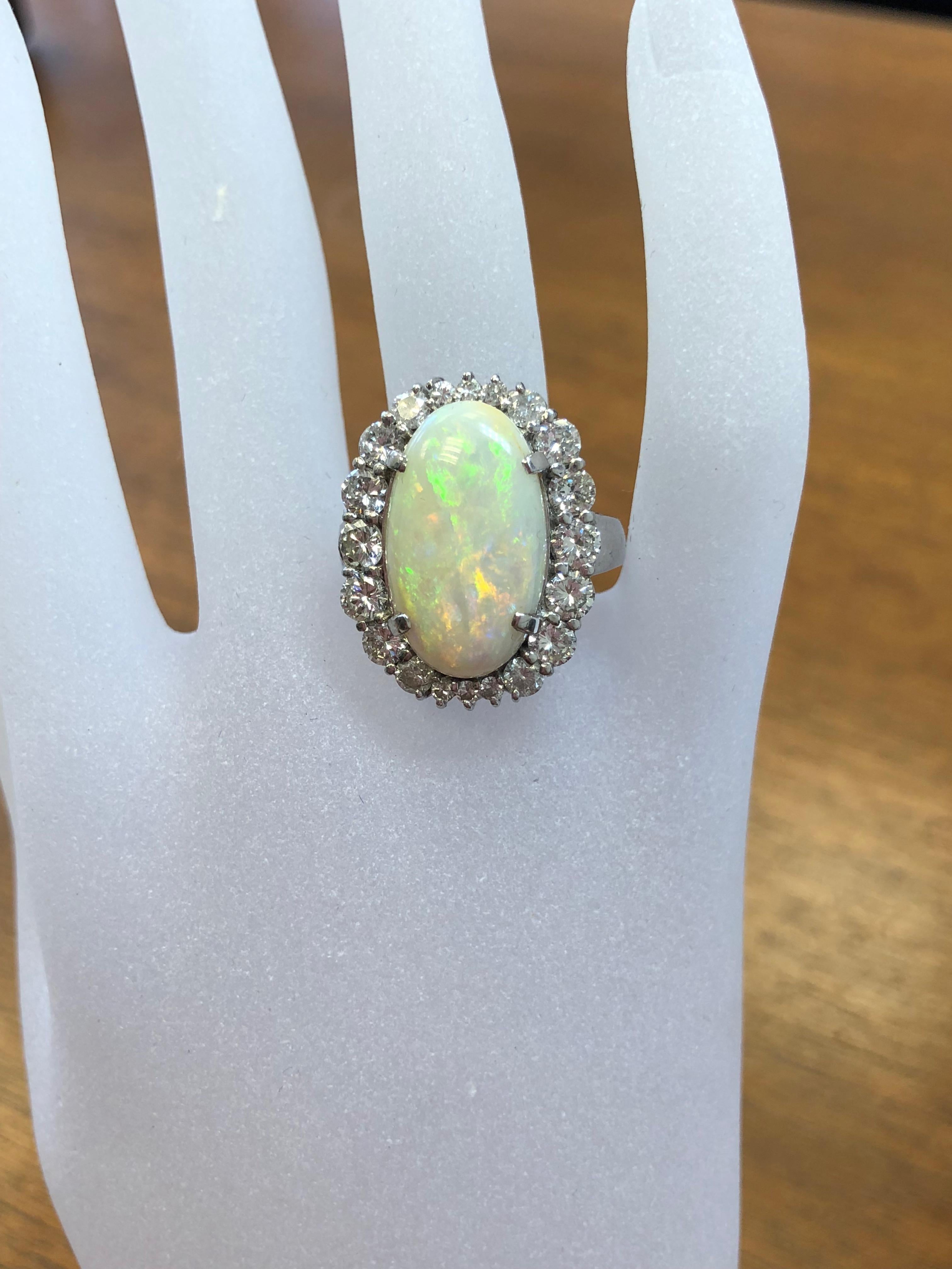 Oval Cut Estate Opal Oval and Diamond Cocktail Ring in Platinum