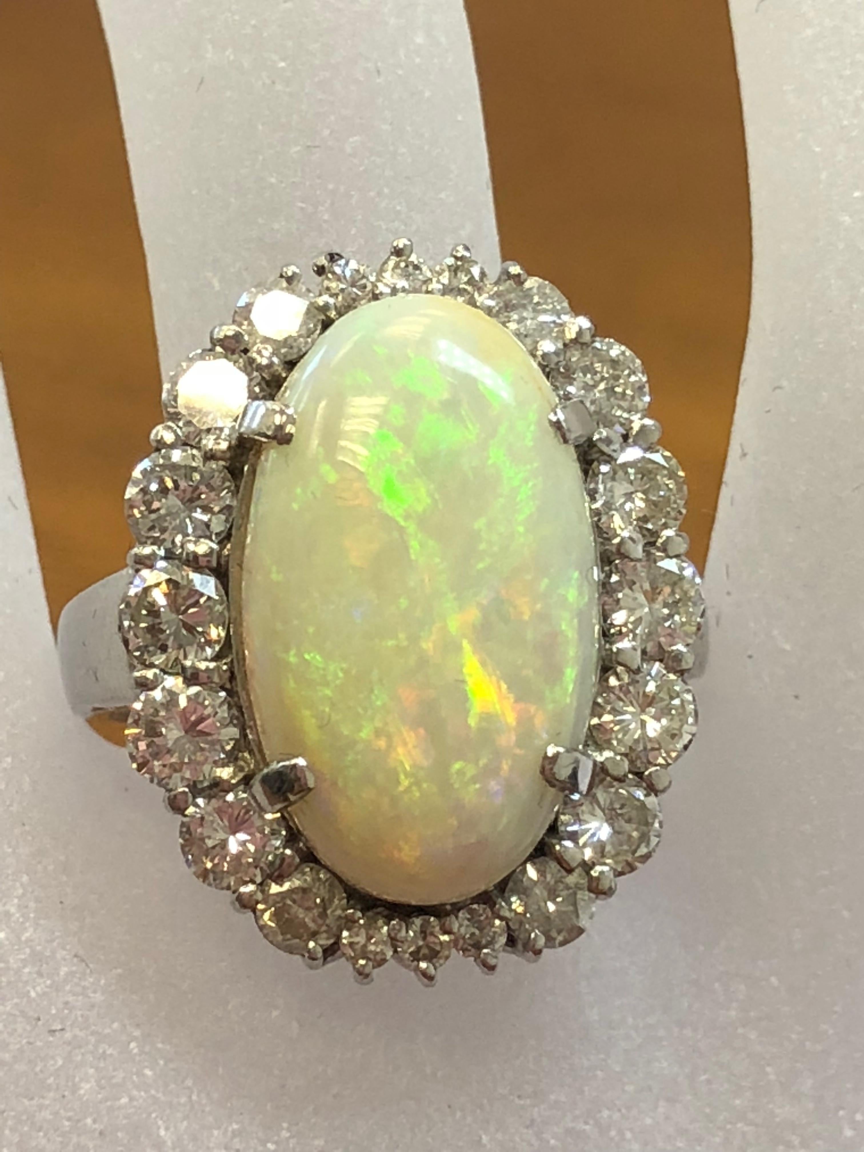 Women's or Men's Estate Opal Oval and Diamond Cocktail Ring in Platinum