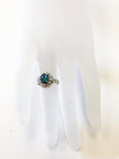 Estate Opal Oval and White Diamond Cocktail Ring in Platinum