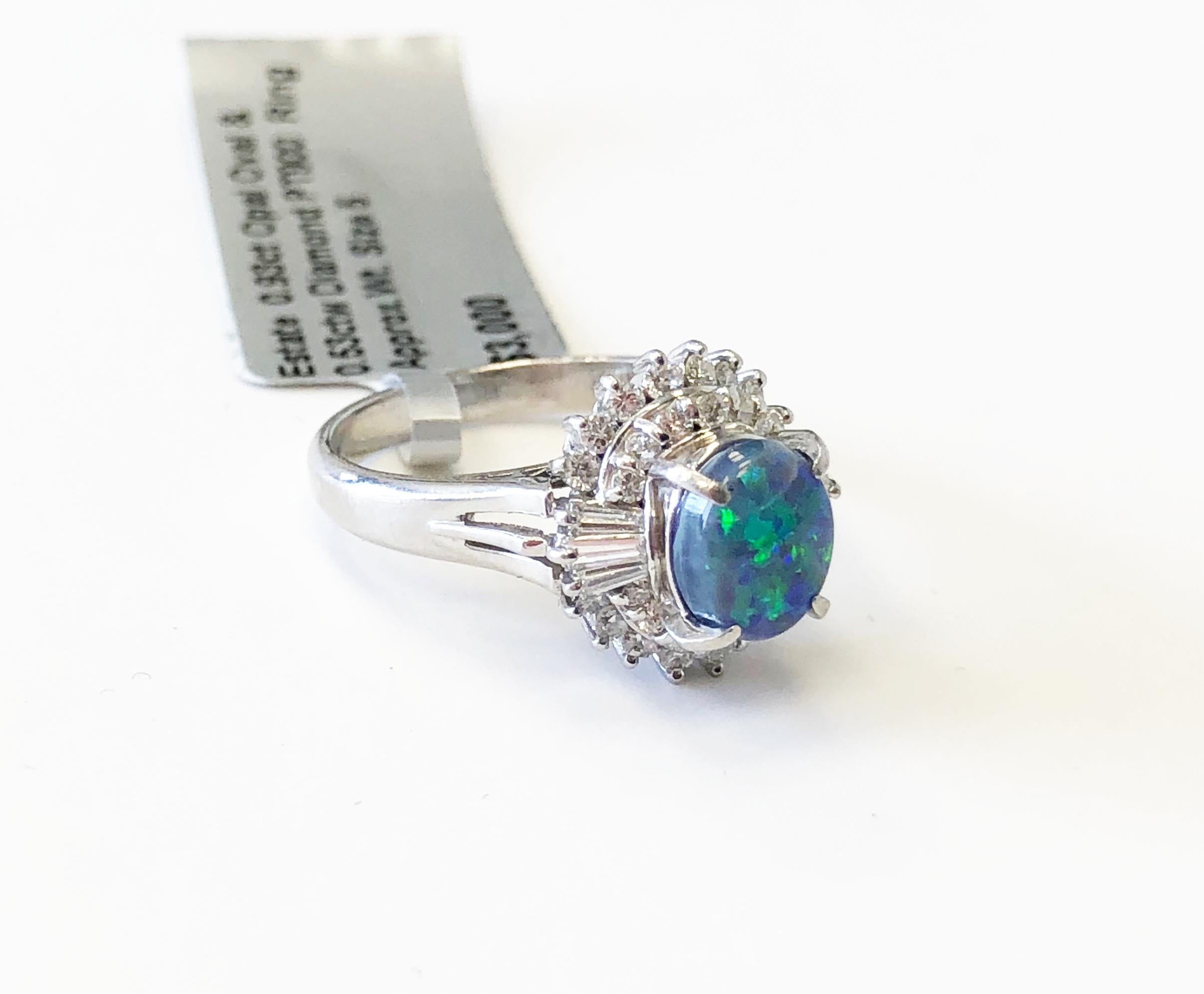 Estate Opal Oval and White Diamond Cocktail Ring in Platinum In New Condition In Los Angeles, CA