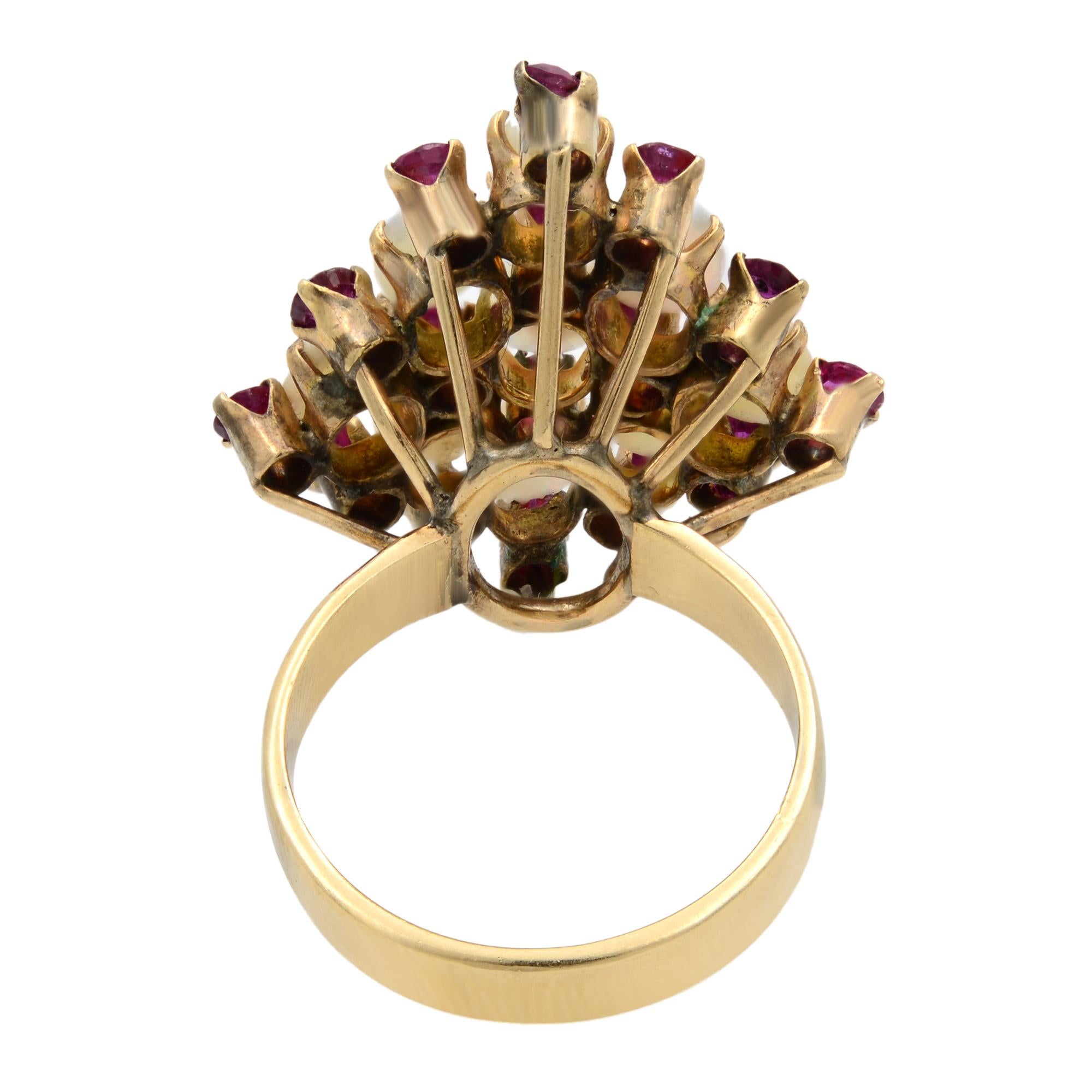 Modern Estate Opal & Ruby Ladies Cocktail Ring 18k Yellow Gold For Sale