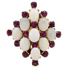 Estate Opal & Ruby Ladies Cocktail Ring 18k Yellow Gold