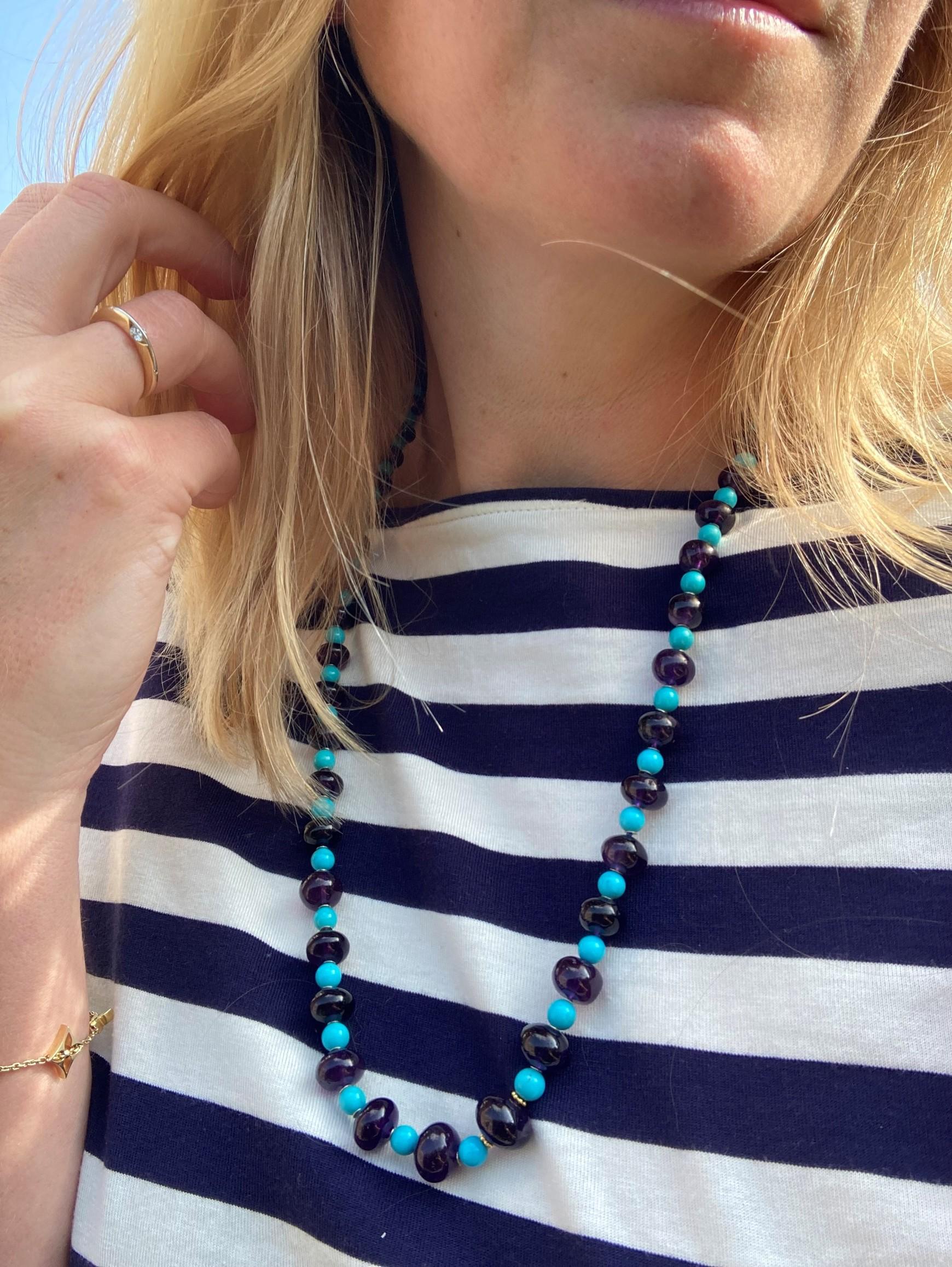 Collier de turquoise et améthyste Sleeping Beauty, longueur opéra géante Pour femmes en vente