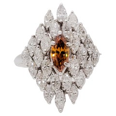 Estate Orange and White Diamond Cluster Ring in 18k White Gold