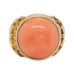 Nachlass Orange Koralle Ring in 14k Gelbgold