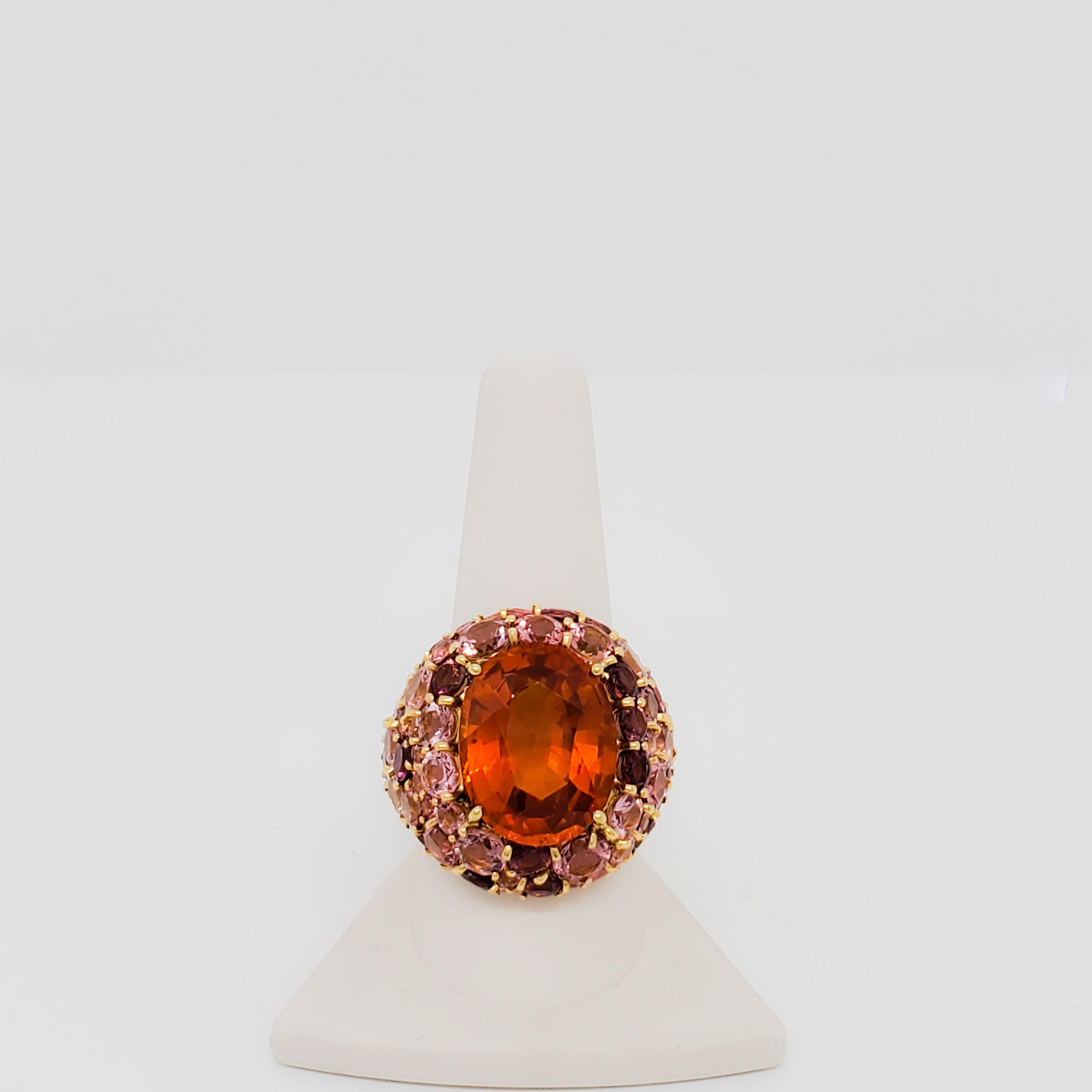 Estate Orange Sapphire and Pink Tourmaline Cocktail Ring in 18k Yellow Gold 4