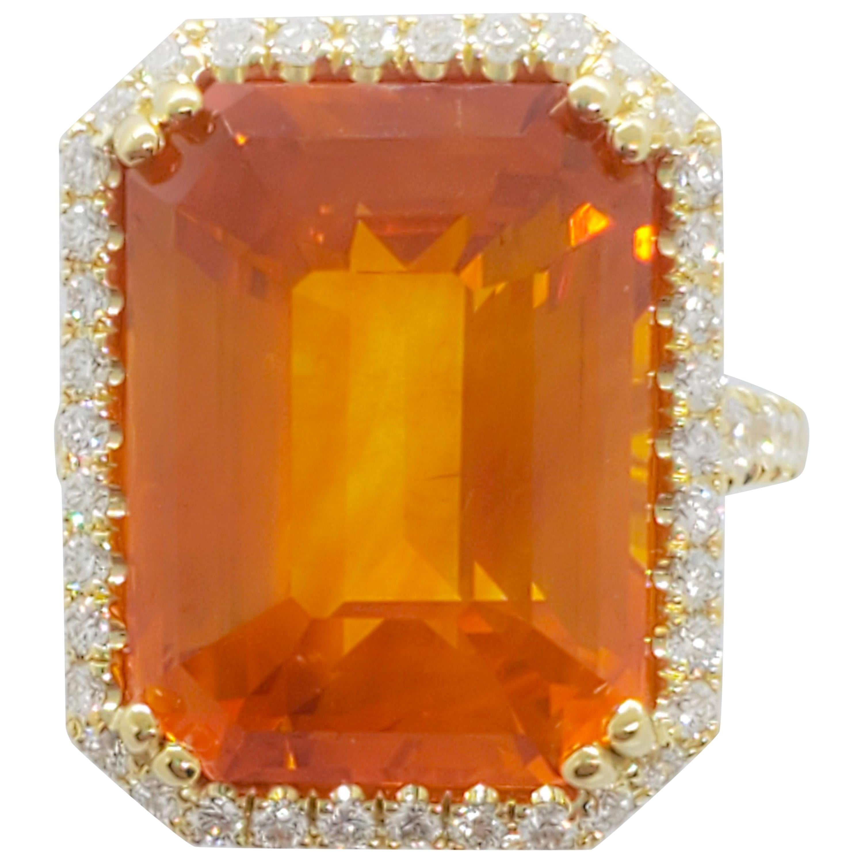 Estate Orange Sapphire Octagon and White Diamond Cocktail Ring in 18 Karat Gold