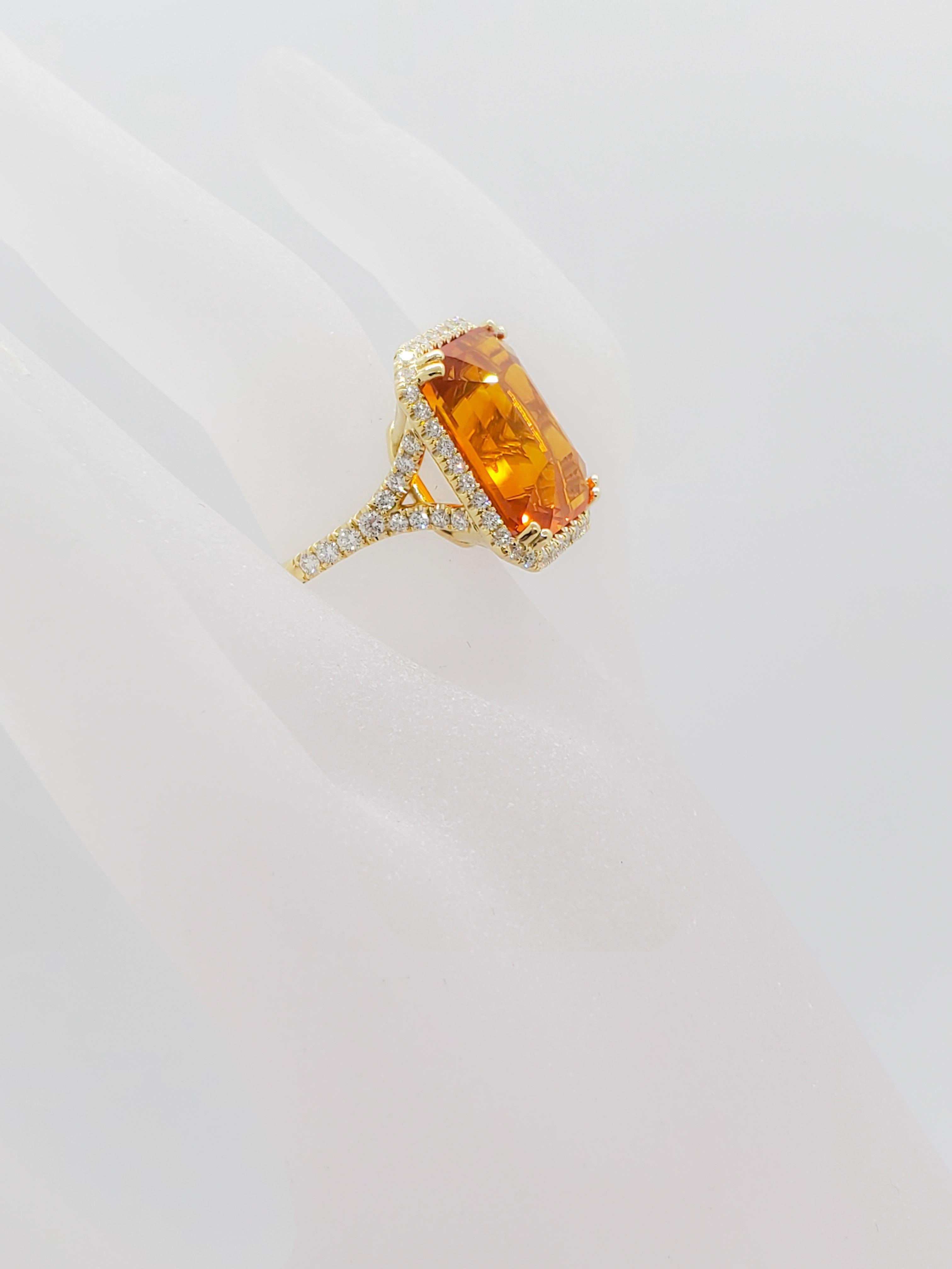 Estate Orange Sapphire Octagon and White Diamond Cocktail Ring in 18 Karat Gold 5