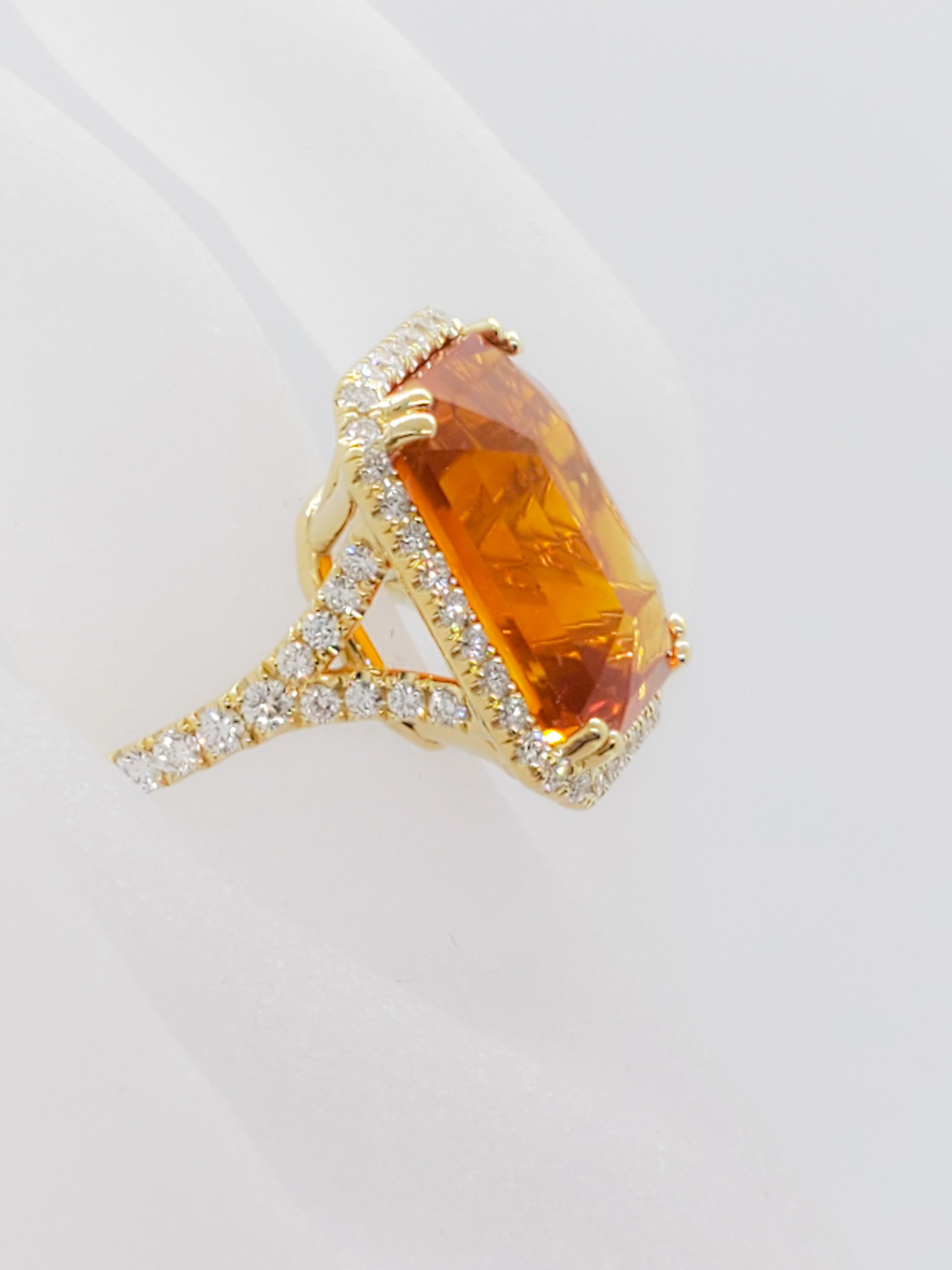 Estate Orange Sapphire Octagon and White Diamond Cocktail Ring in 18 Karat Gold In Excellent Condition In Los Angeles, CA