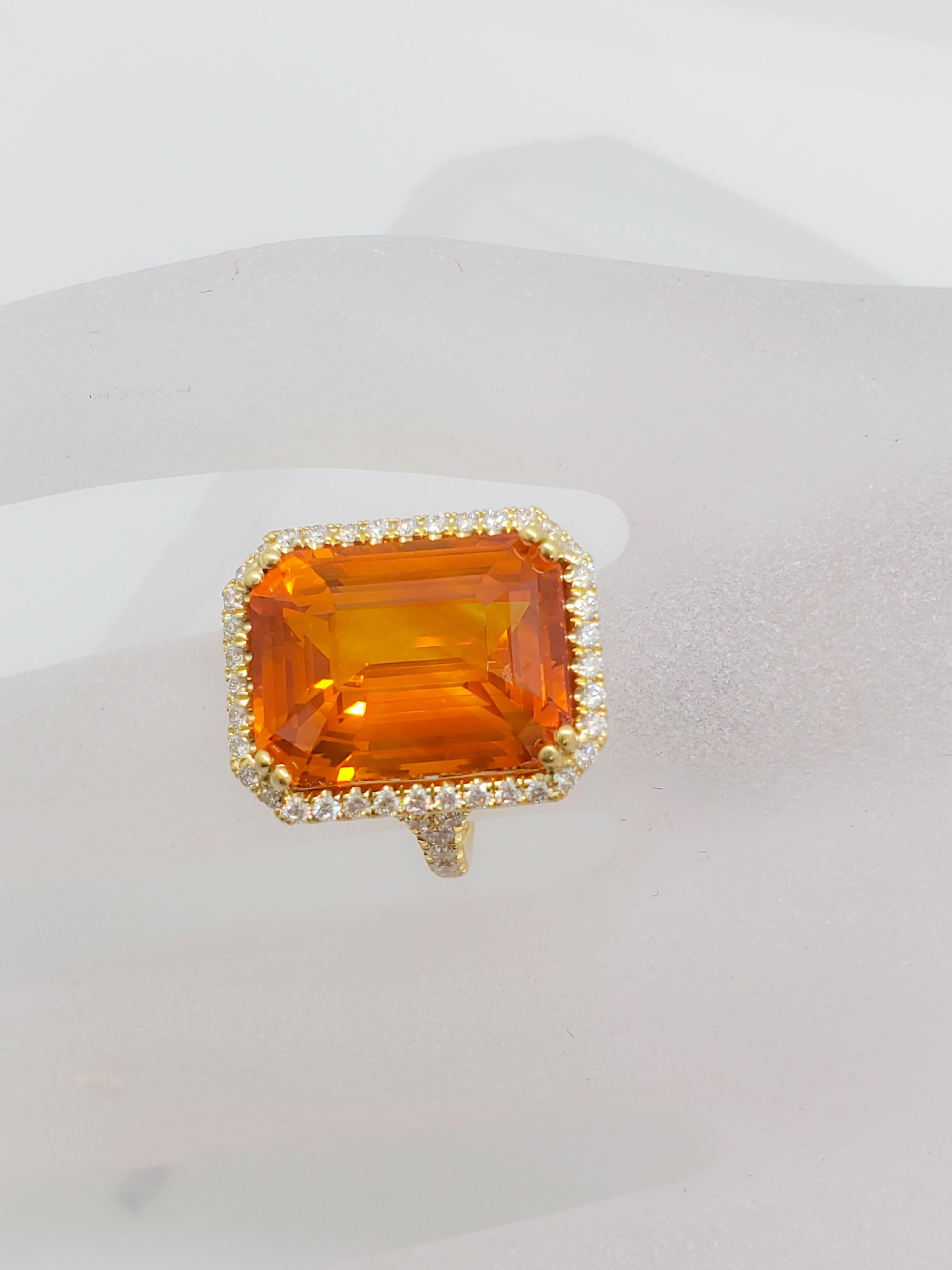 Estate Orange Sapphire Octagon and White Diamond Cocktail Ring in 18 Karat Gold 2