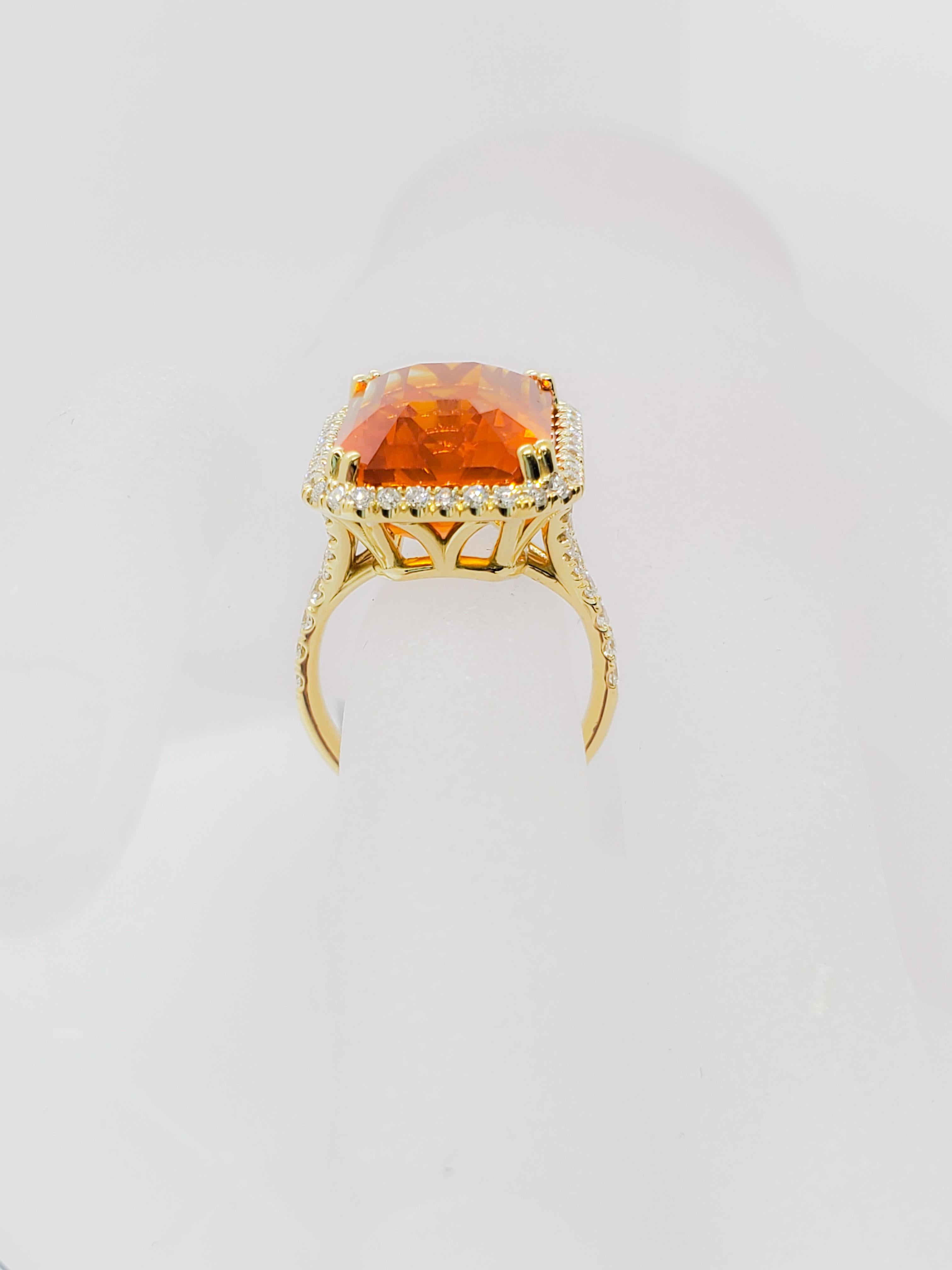 Estate Orange Sapphire Octagon and White Diamond Cocktail Ring in 18 Karat Gold 4