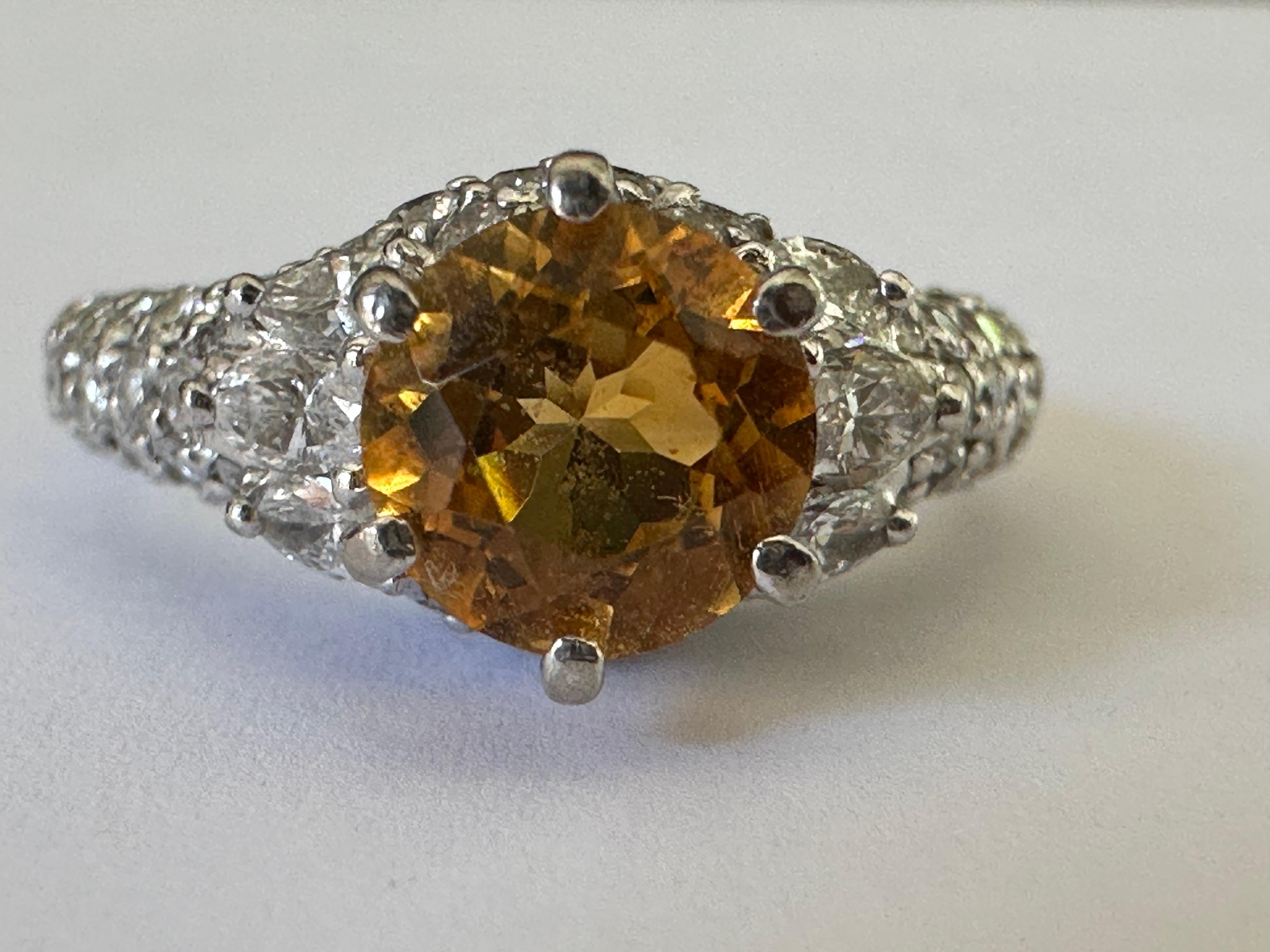 Estate Orange-Yellow Sapphire and Pave Diamond Ring For Sale 5