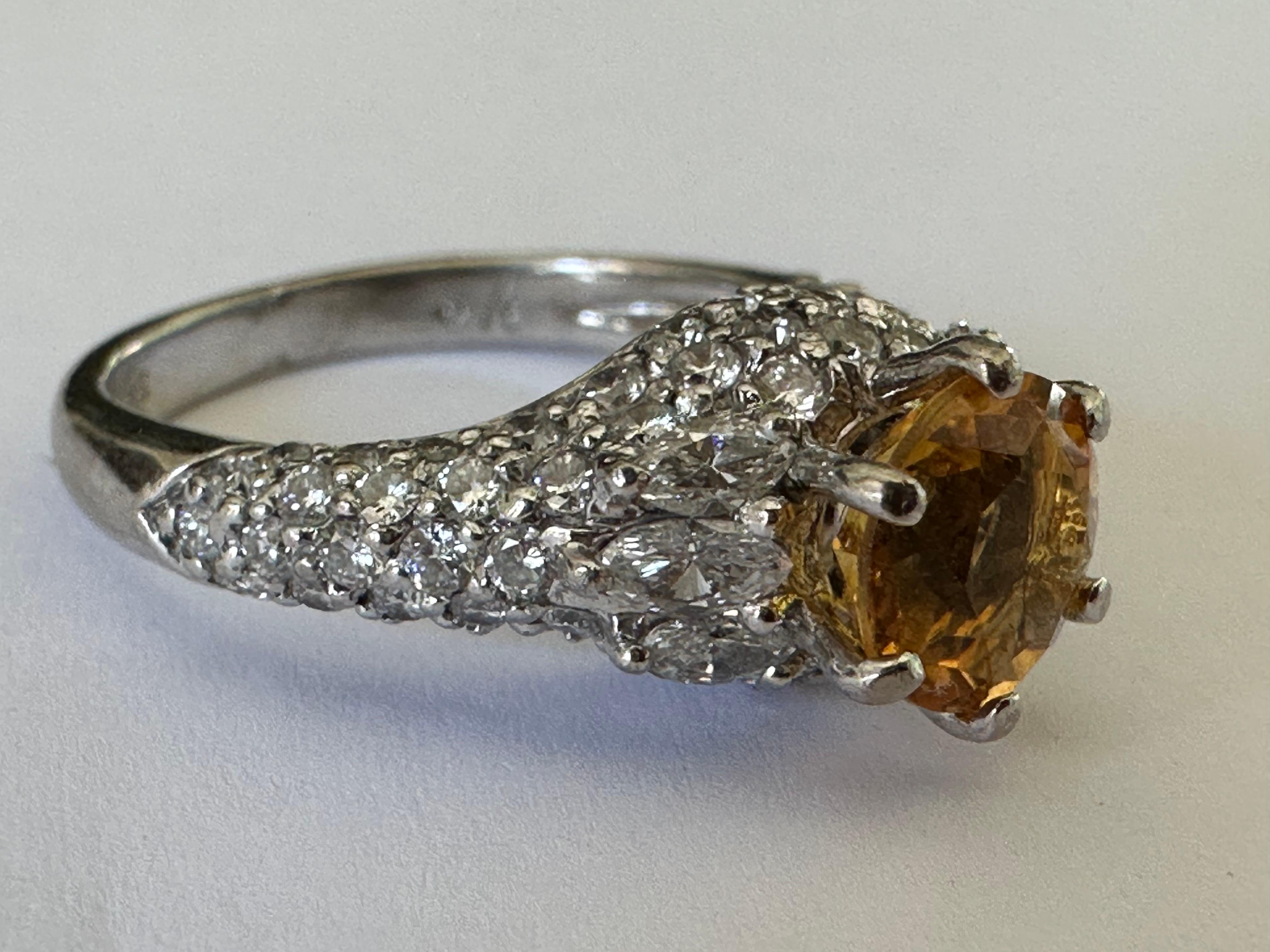 Women's Estate Orange-Yellow Sapphire and Pave Diamond Ring For Sale