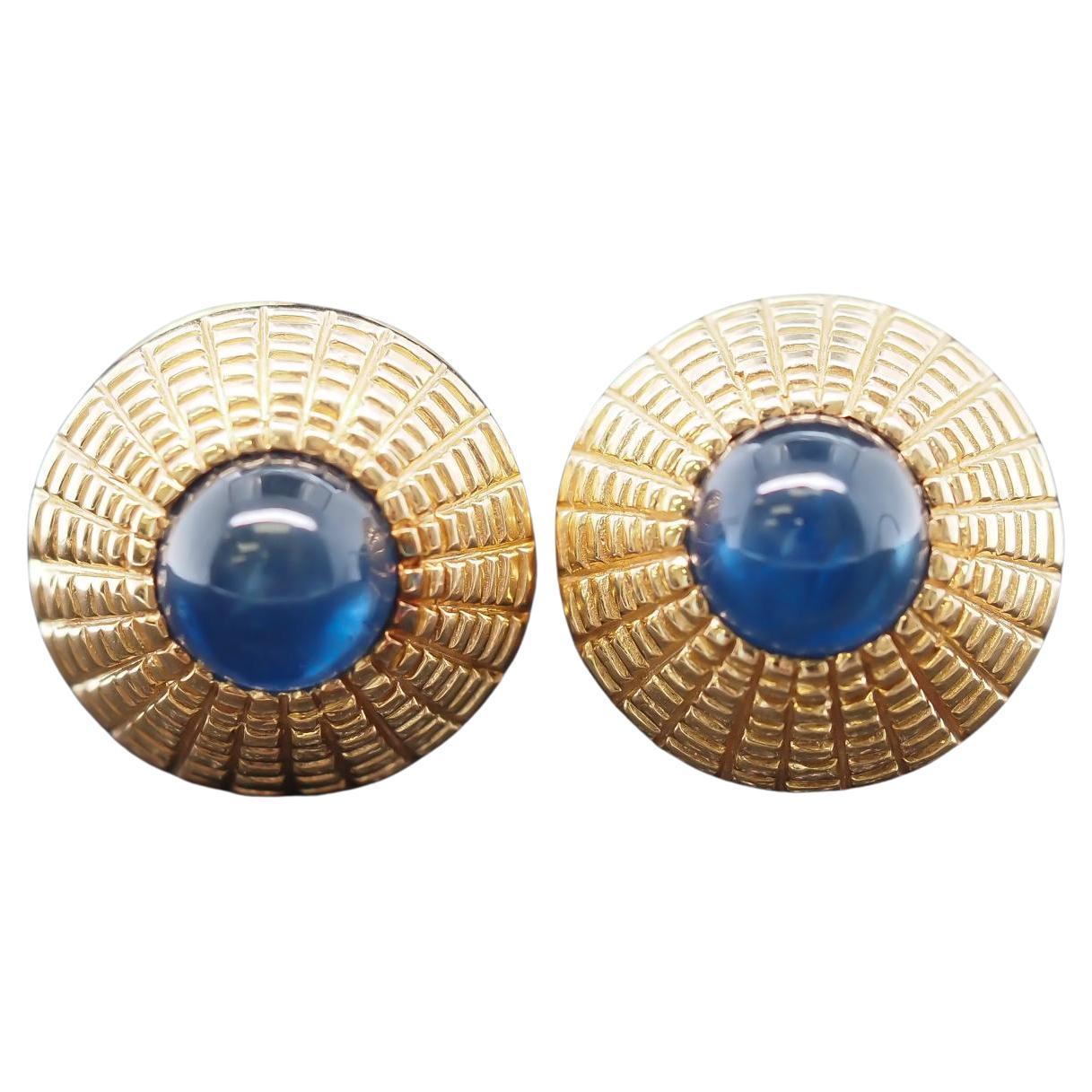 Nachlass Oscar Heyman Ohrringe aus 18 Karat Gelbgold und Cabochon-Saphir - VHK#984