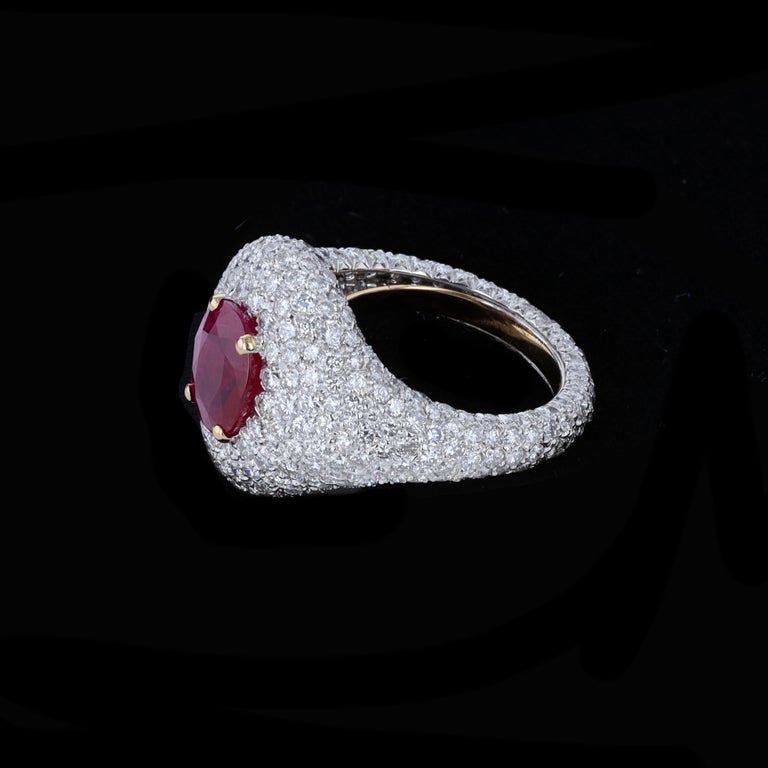 Estate Oval Cut Ruby and Diamond Pave Ring For Sale at 1stDibs