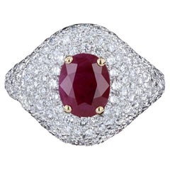 Estate Oval Cut Ruby and Diamond Pave Ring