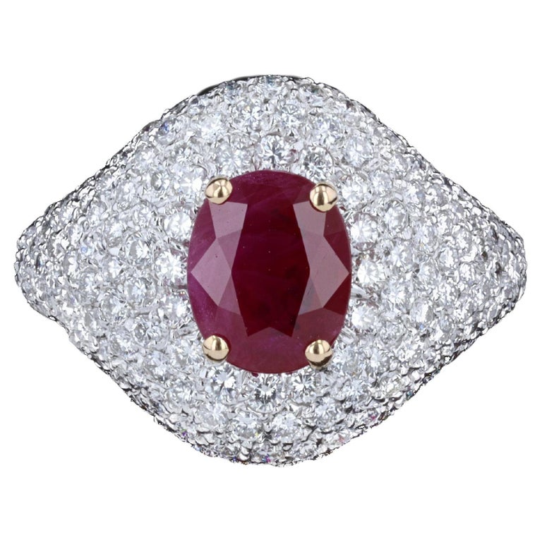 Estate Oval Cut Ruby and Diamond Pave Ring For Sale at 1stDibs