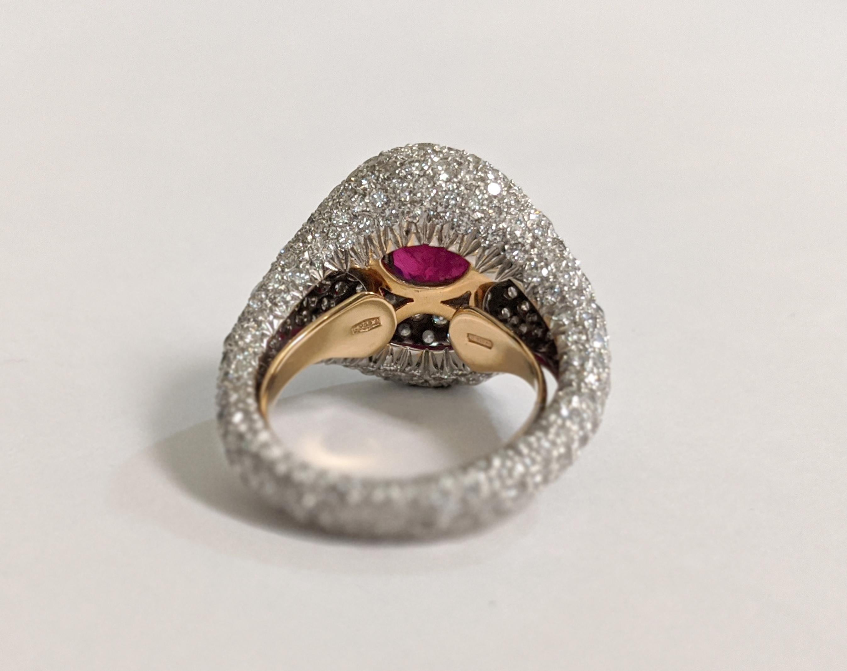 Estate Oval Cut Ruby and Diamond Pave Ring For Sale 1
