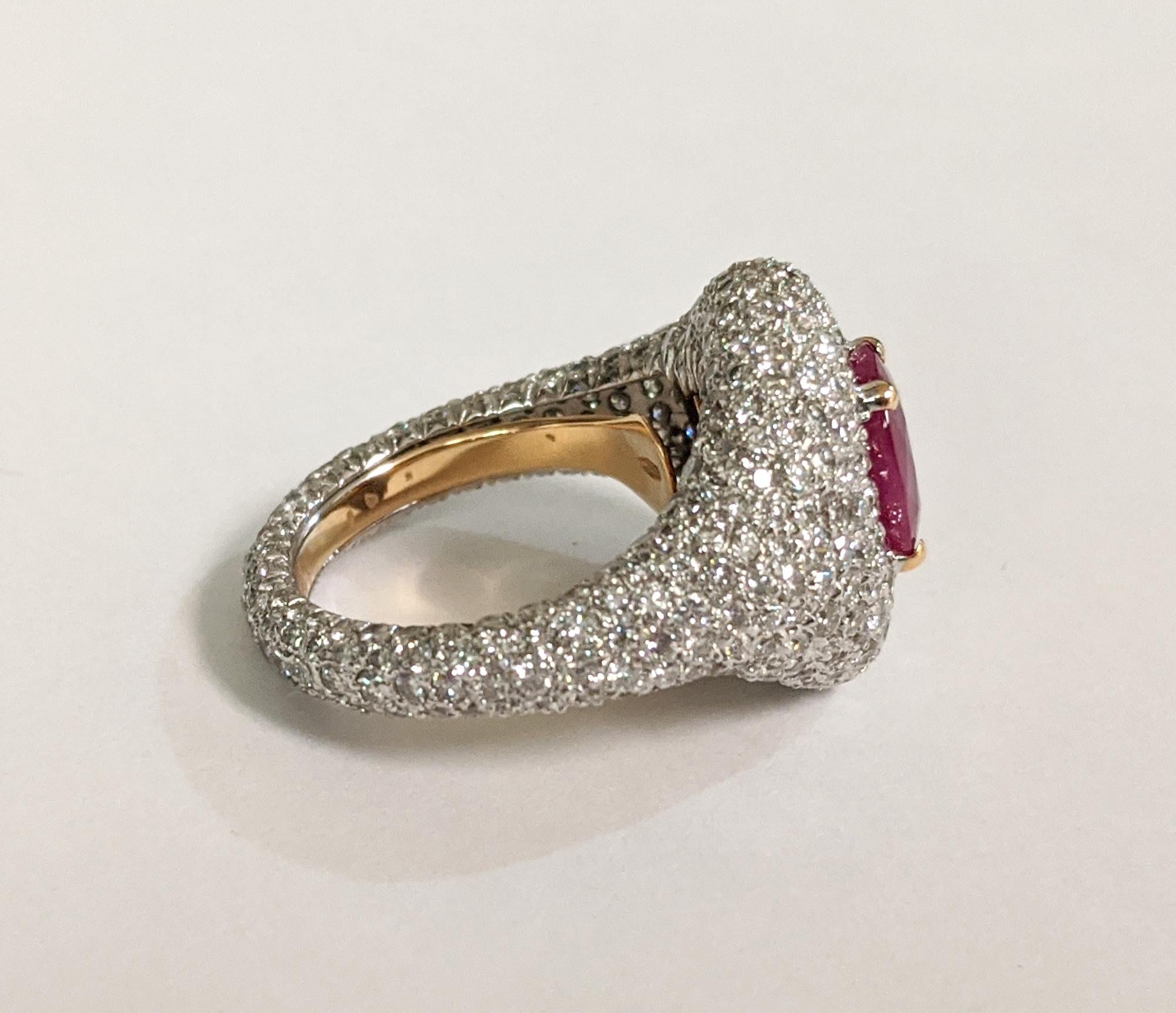 Estate Oval Cut Ruby and Diamond Pave Ring For Sale 2
