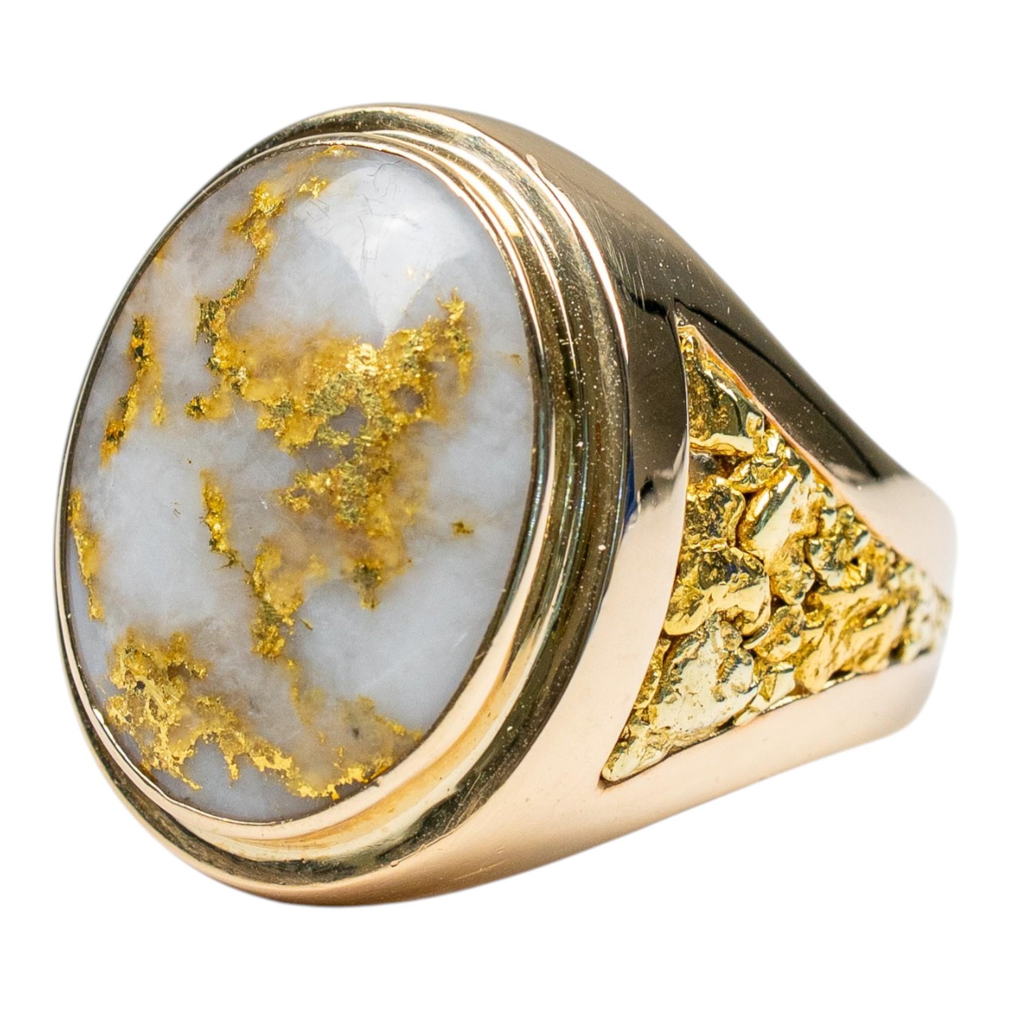 Estate Oval Gold Quartz "orocal" Genuine 14k Gold Casting Statement Nugget Ring View 3