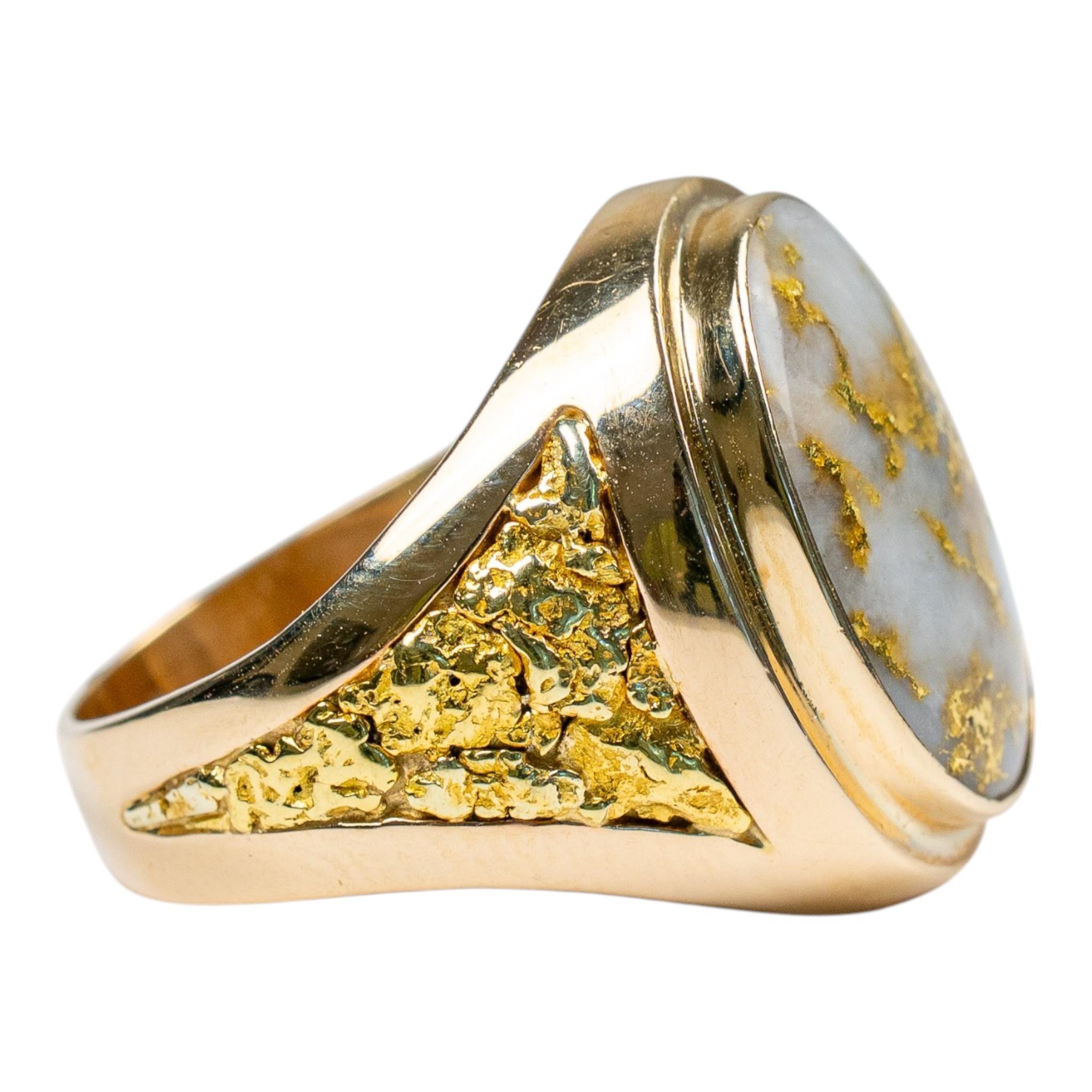Estate Oval Gold Quartz "orocal" Genuine 14k Gold Casting Statement Nugget Ring View 4