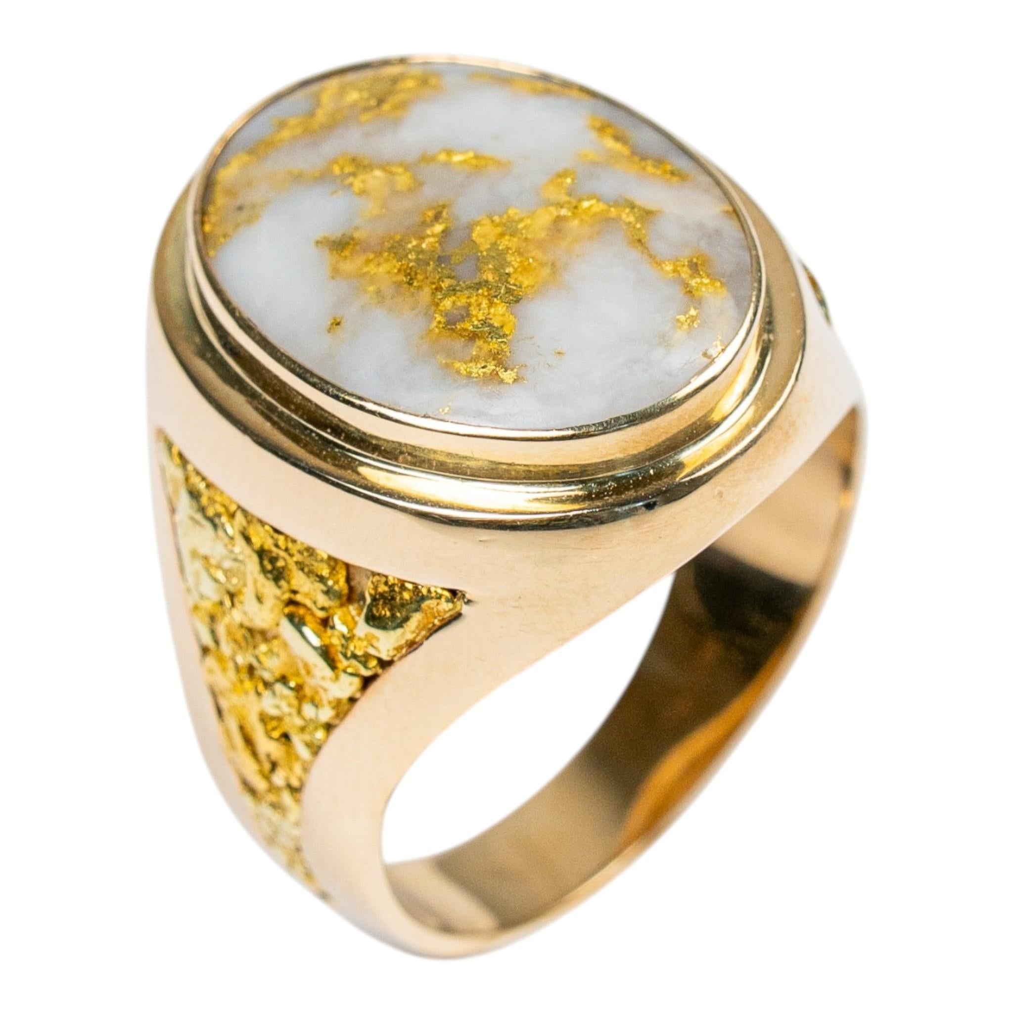 Estate Oval Gold Quartz "orocal" Genuine 14k Gold Casting Statement Nugget Ring View 6