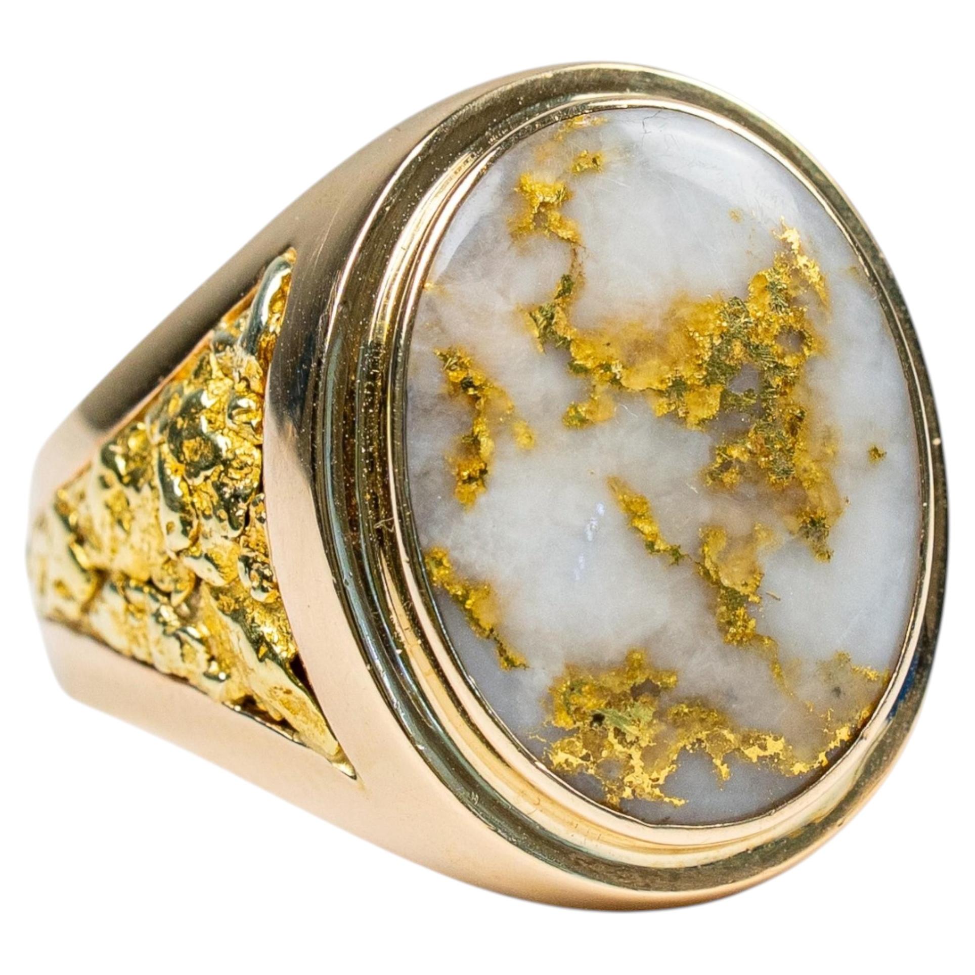 Estate Oval Gold Quartz "orocal" Genuine 14k Gold Casting Statement Nugget Ring