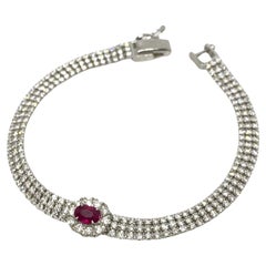 Vintage Estate Oval Ruby and Diamond Bracelet in Platinum