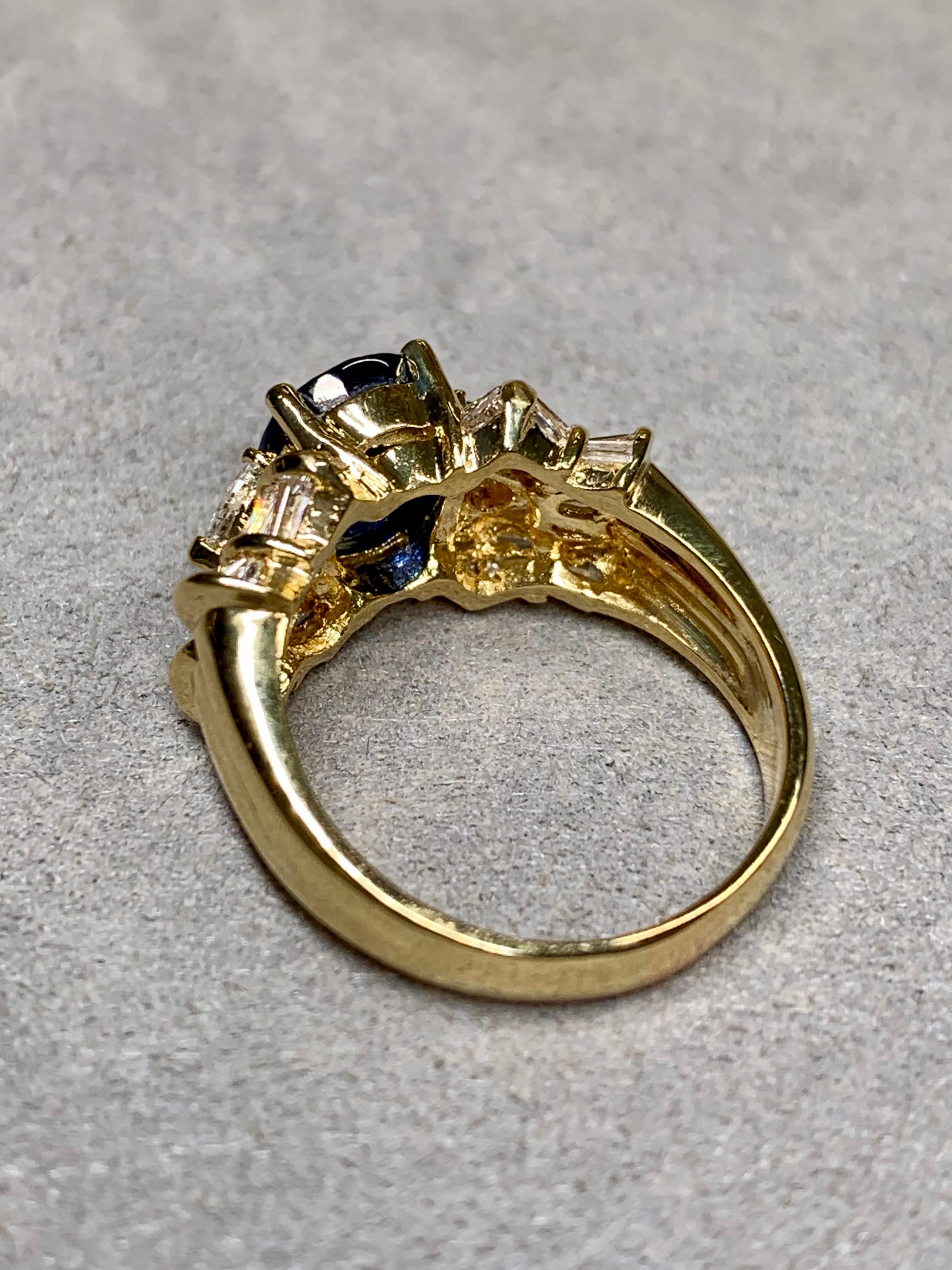 Baguette Cut Estate Oval Sapphire Heart Baguette Diamond Cocktail Cluster Ring 5.63cttw For Sale